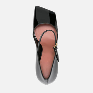 Amina Muaddi Charlotte Pump Block Heel 95mm Patent - Black