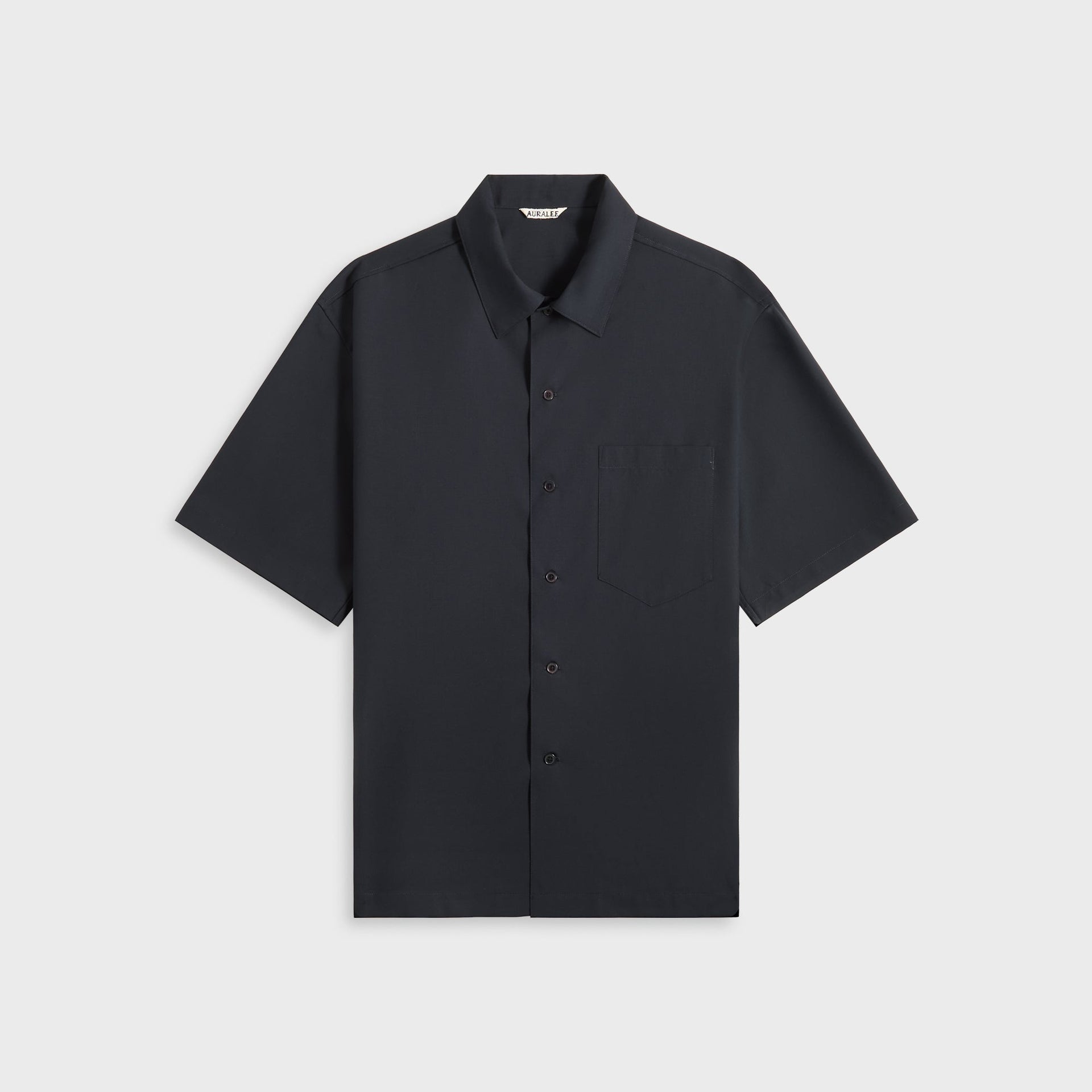 Auralee Super Fine Tropical Wool Open Collar Half Sleeved - Navy