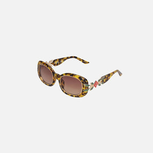 Casablanca Acetate & Metal Oval Sunglasses with Laurel Detail - Tortoise Shell / Brown