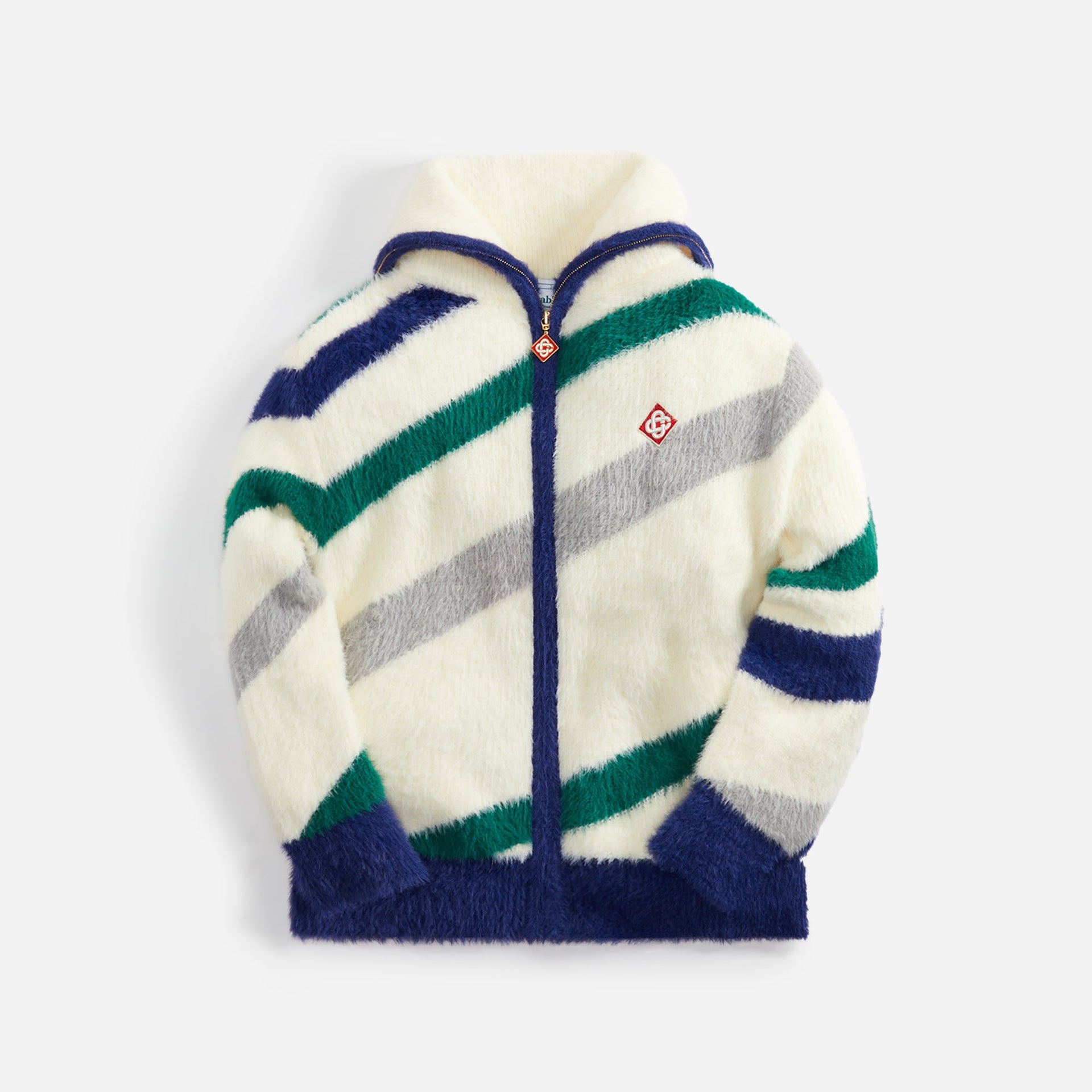 Casablanca Furry Striped Zip Up Jumper - White