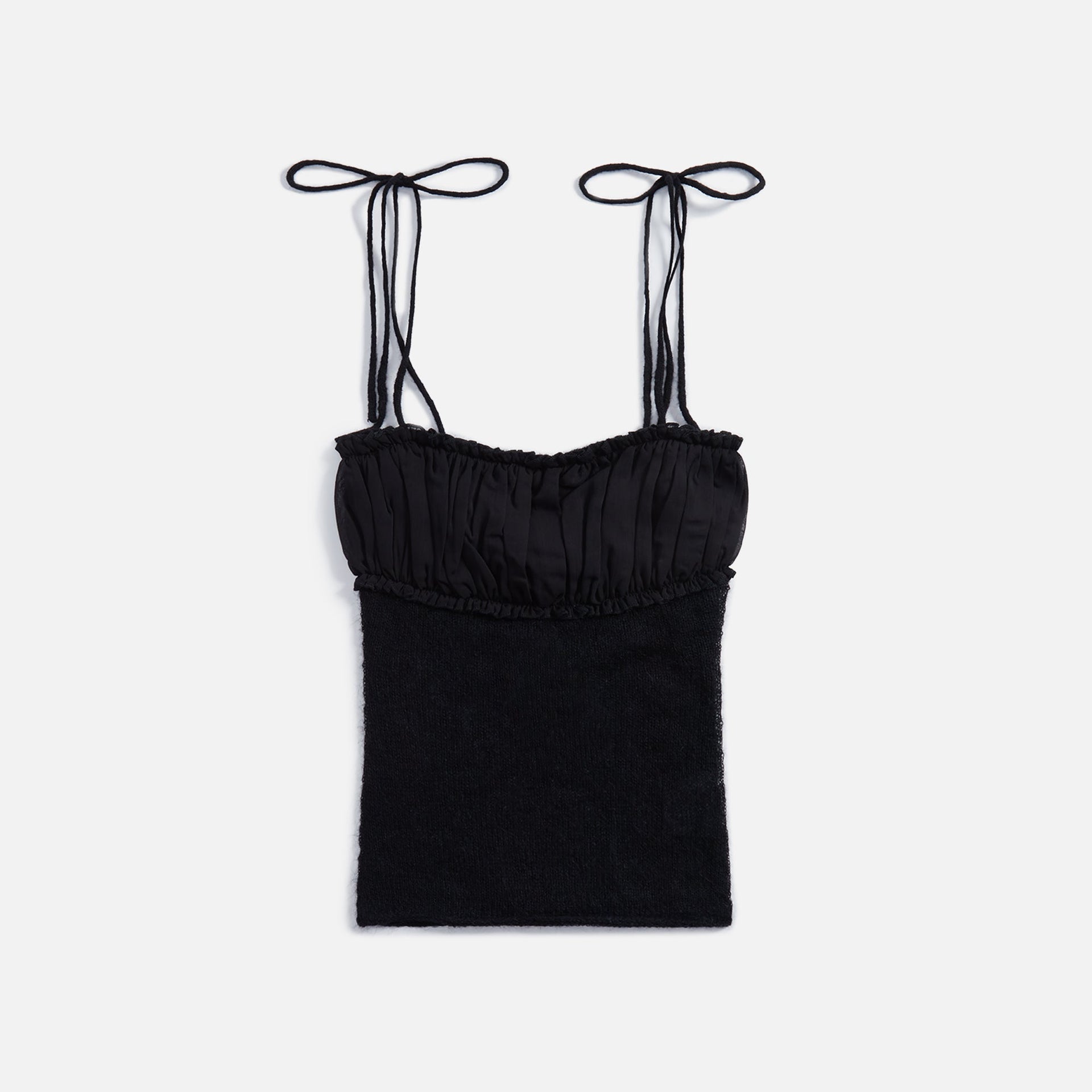 GUIZIO Ruched Chiffon Knit Tank - Black