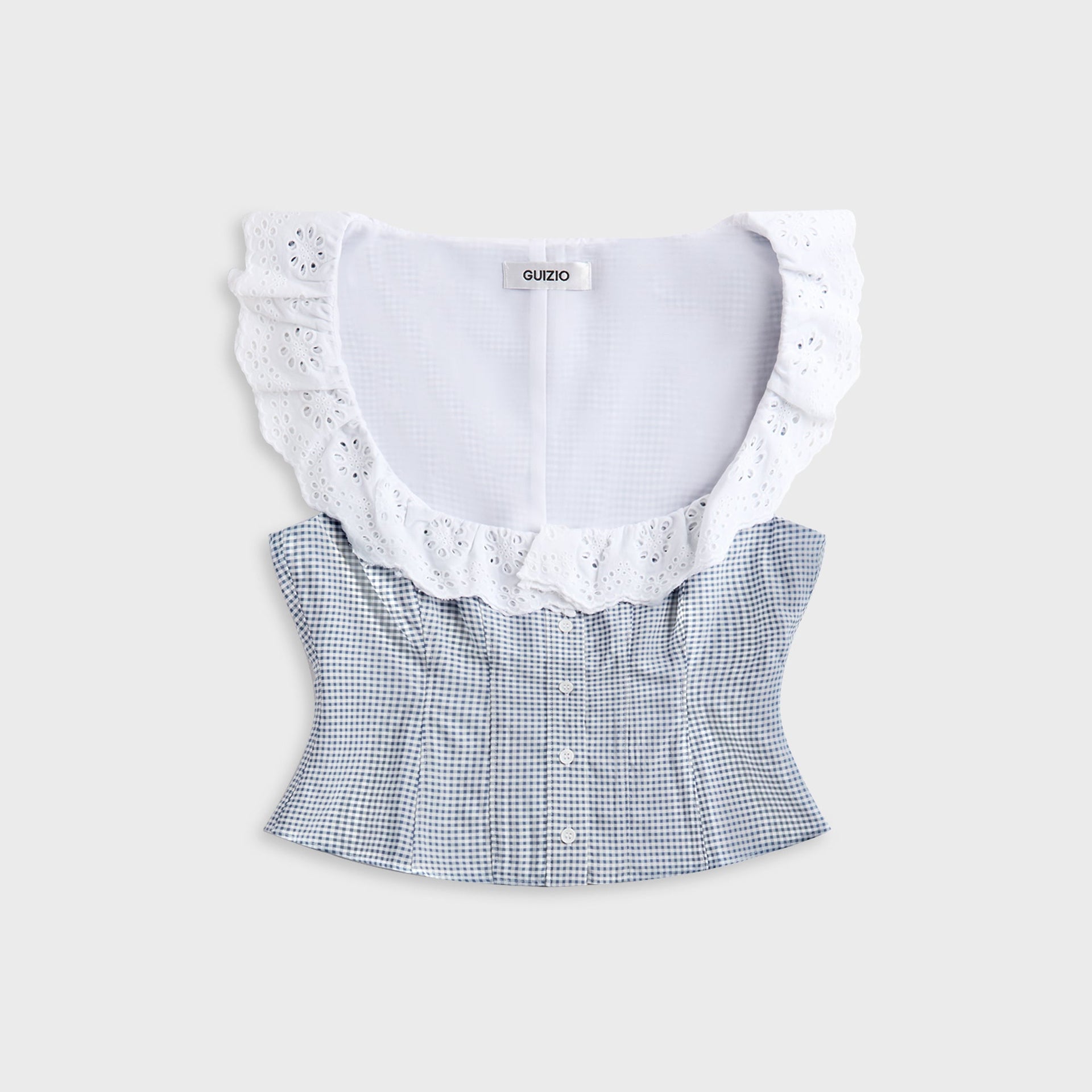 GUIZIO Gingham Paloma Lace Top - Powder Blue