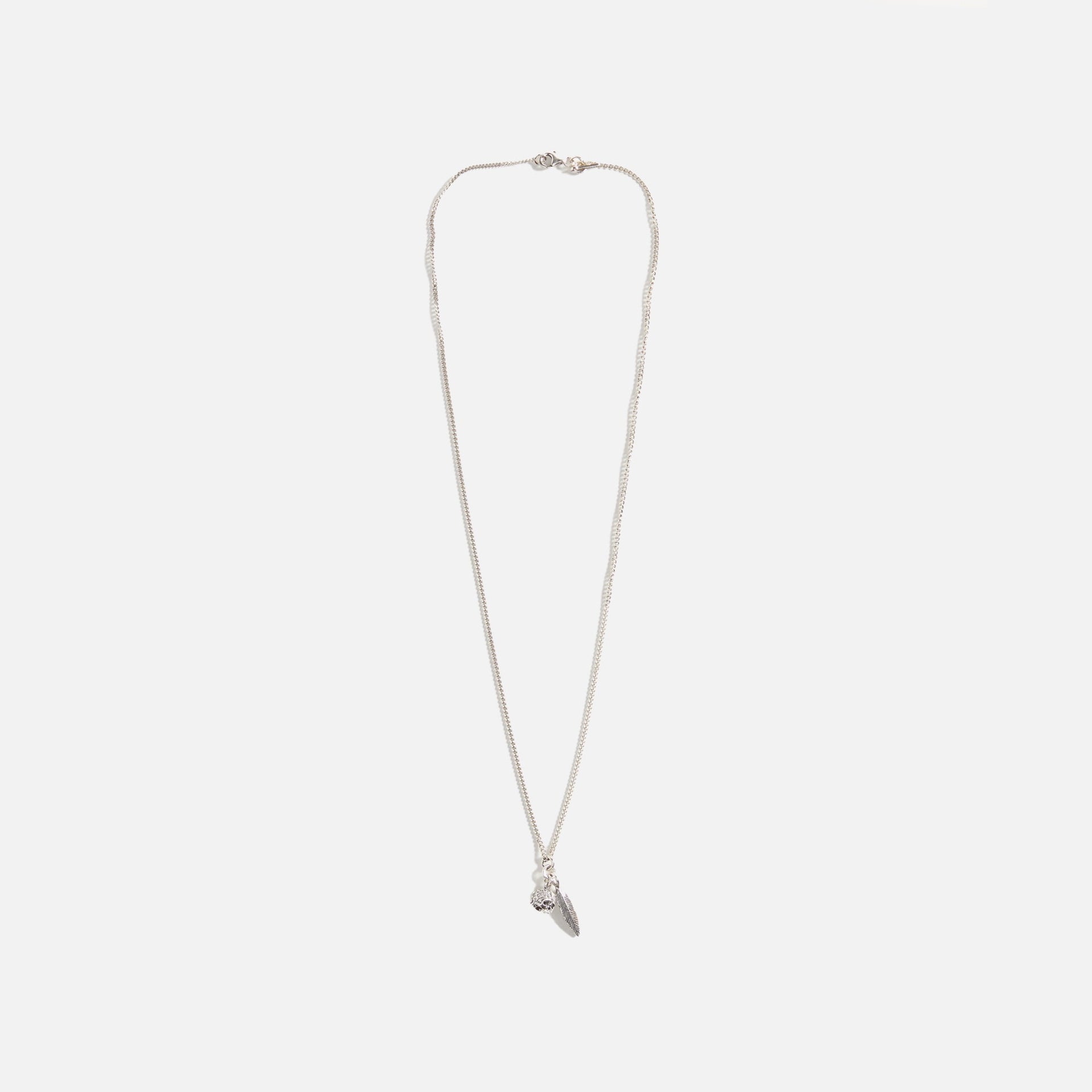 Emanuele Bicocchi Feather and Skull Pendant Necklace - Silver