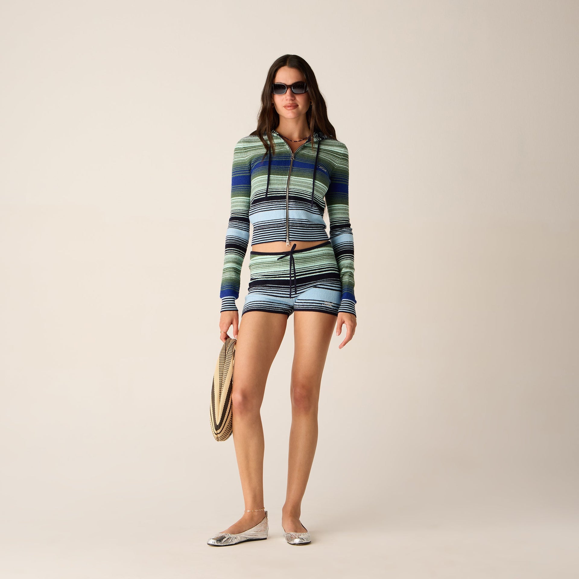 Kith Women Adley Shrunken Multi Sweater Hoodie - Celeste