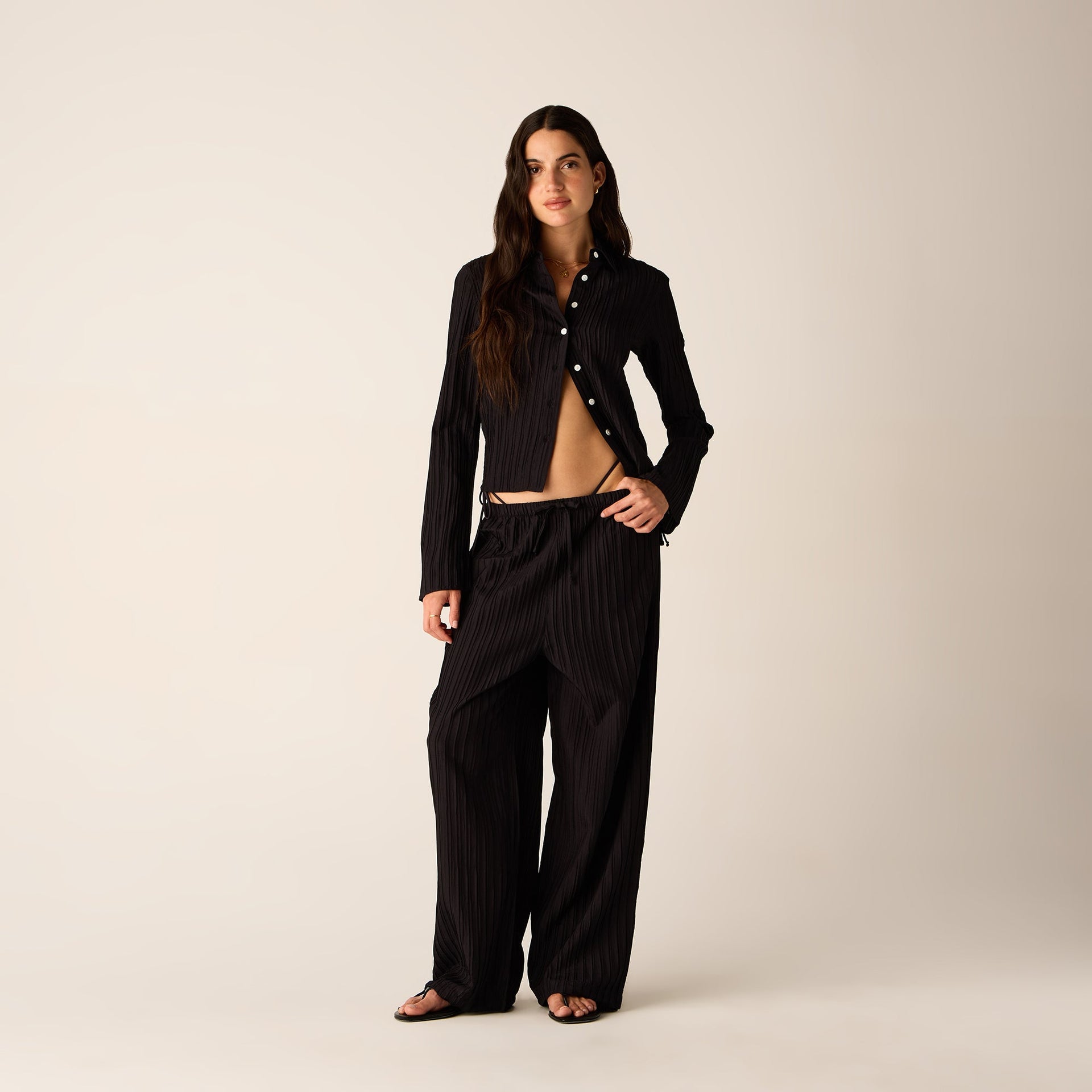 Kith Women Elvira Plisse Button Down Shirt - Ink