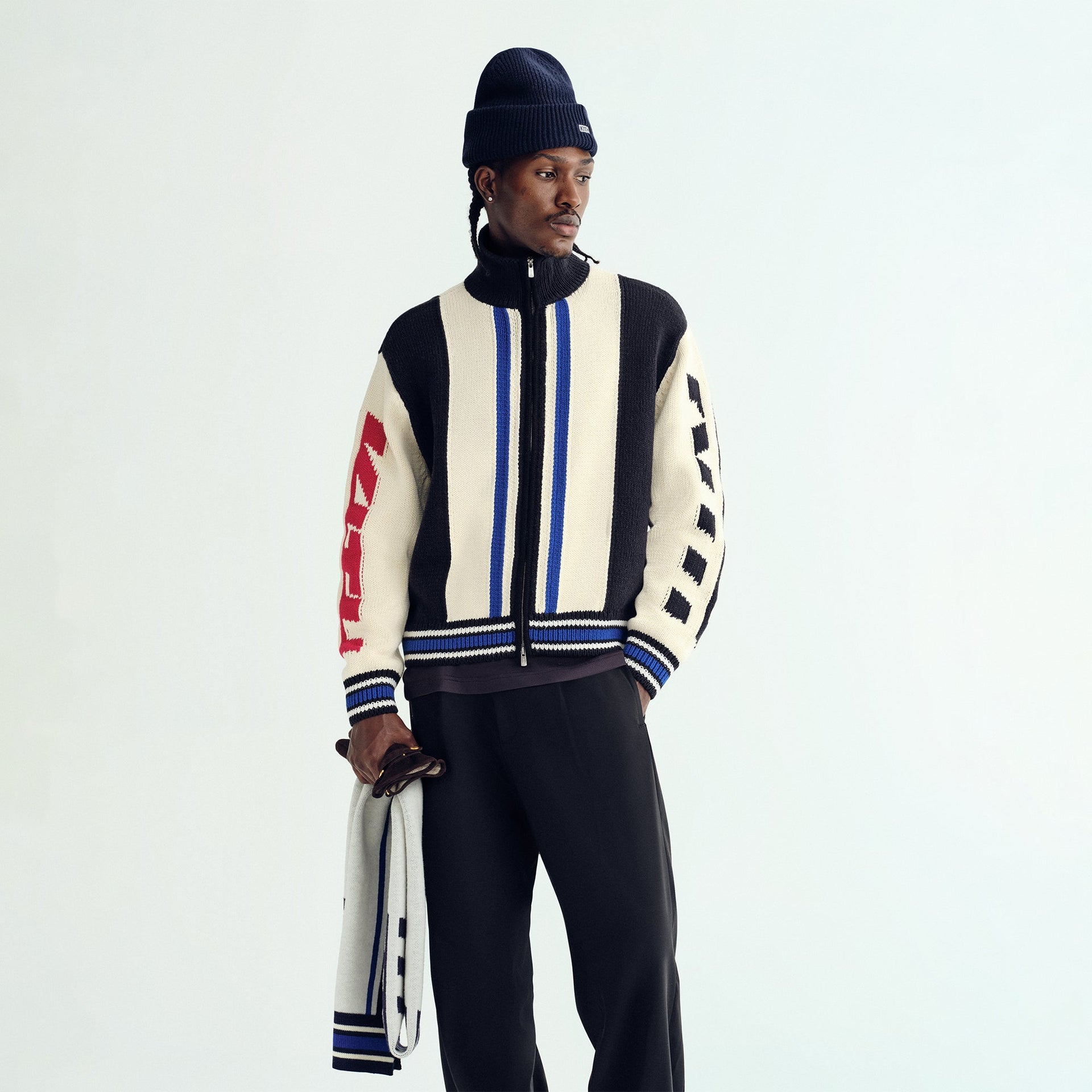 Kith Color-Blocked Moto Full Zip Wyona Sweater - Sandrift