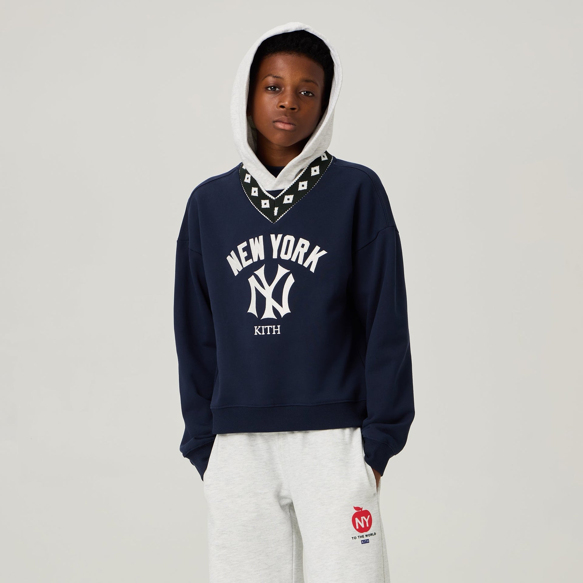Kith Kids for the New York Yankees Combo Lewis V-Neck Hoodie - Nocturnal