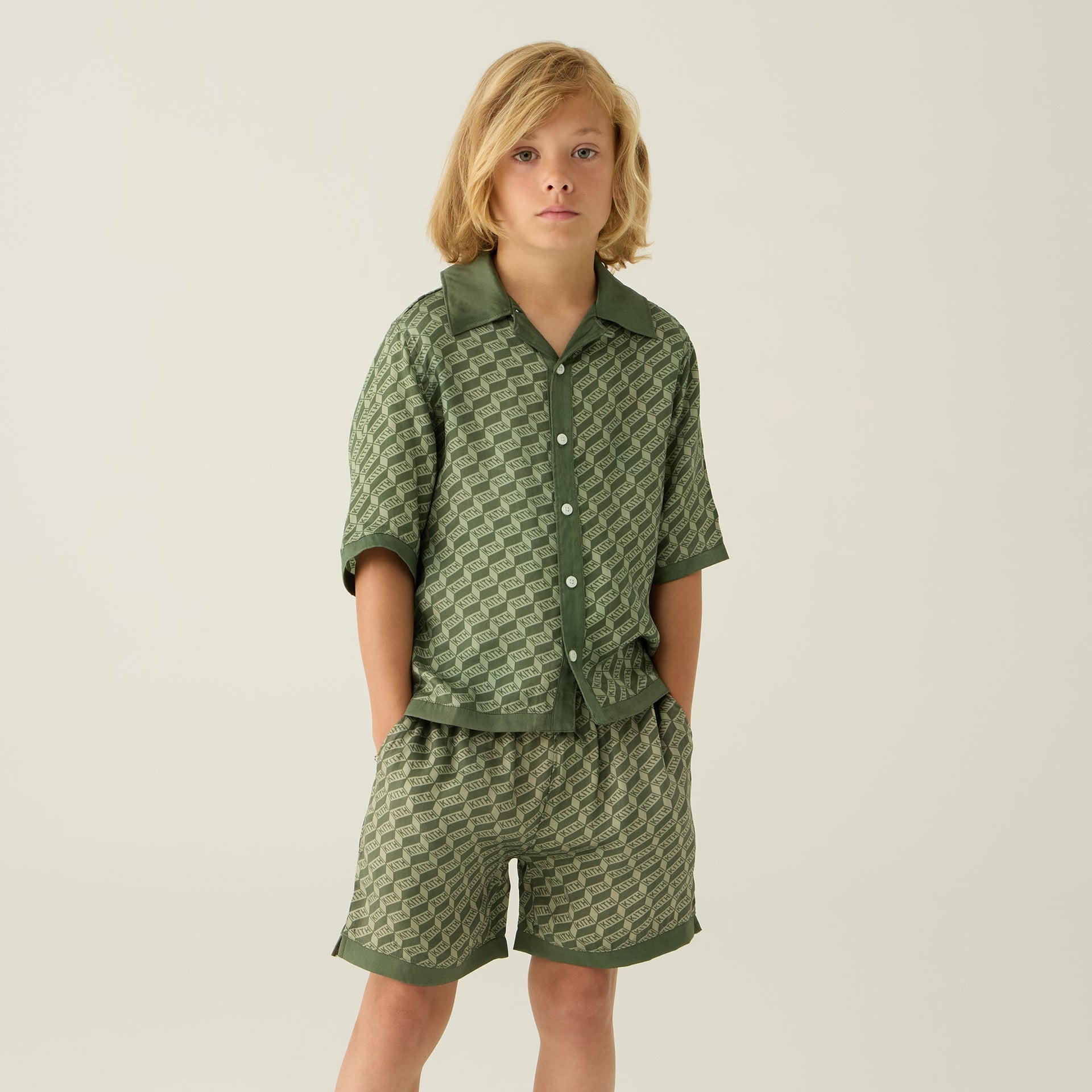 Kith Kids Monogram Thompson Camp Shirt - Spear