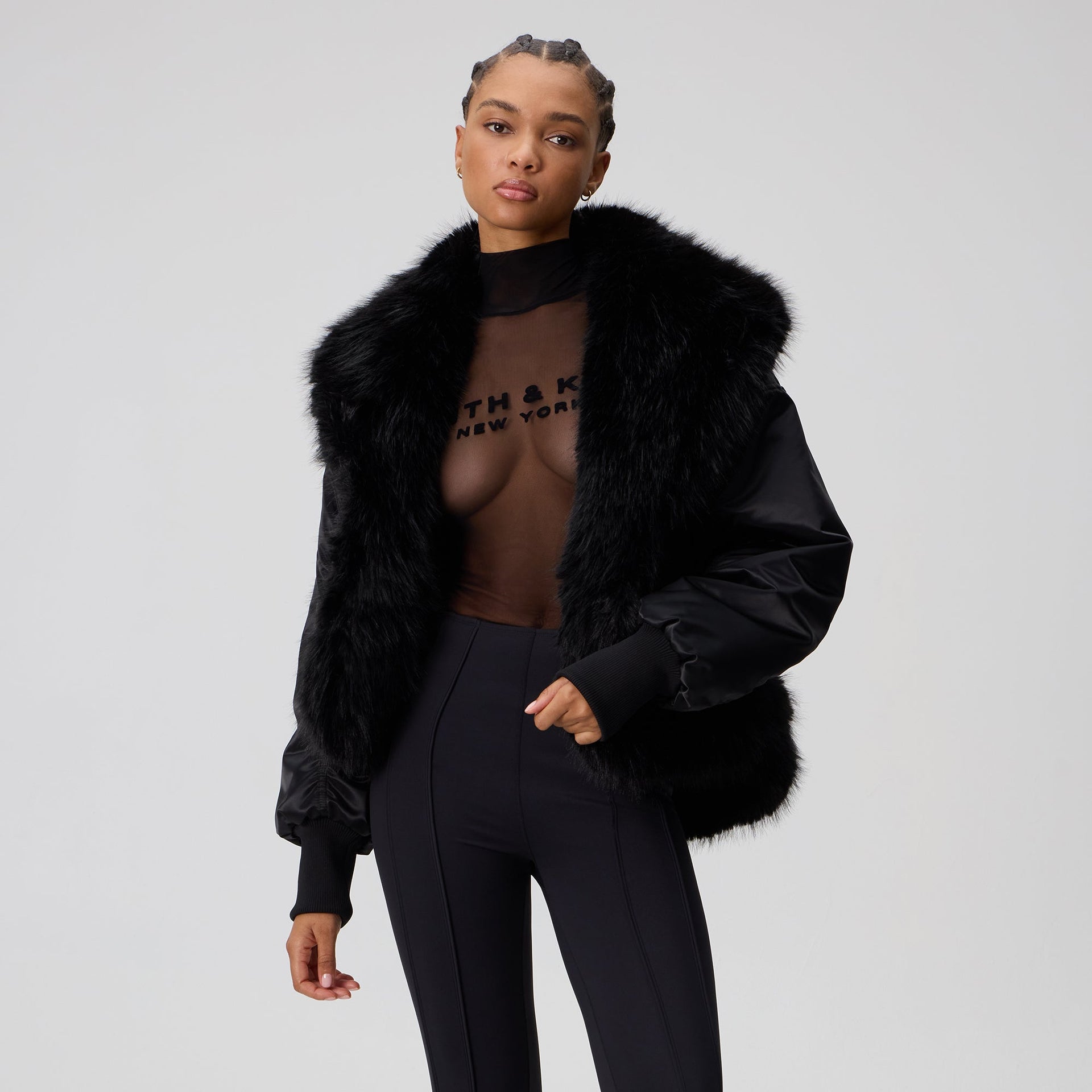 Kith Women Senna Faux Fur Reversible Bomber - Black - PH