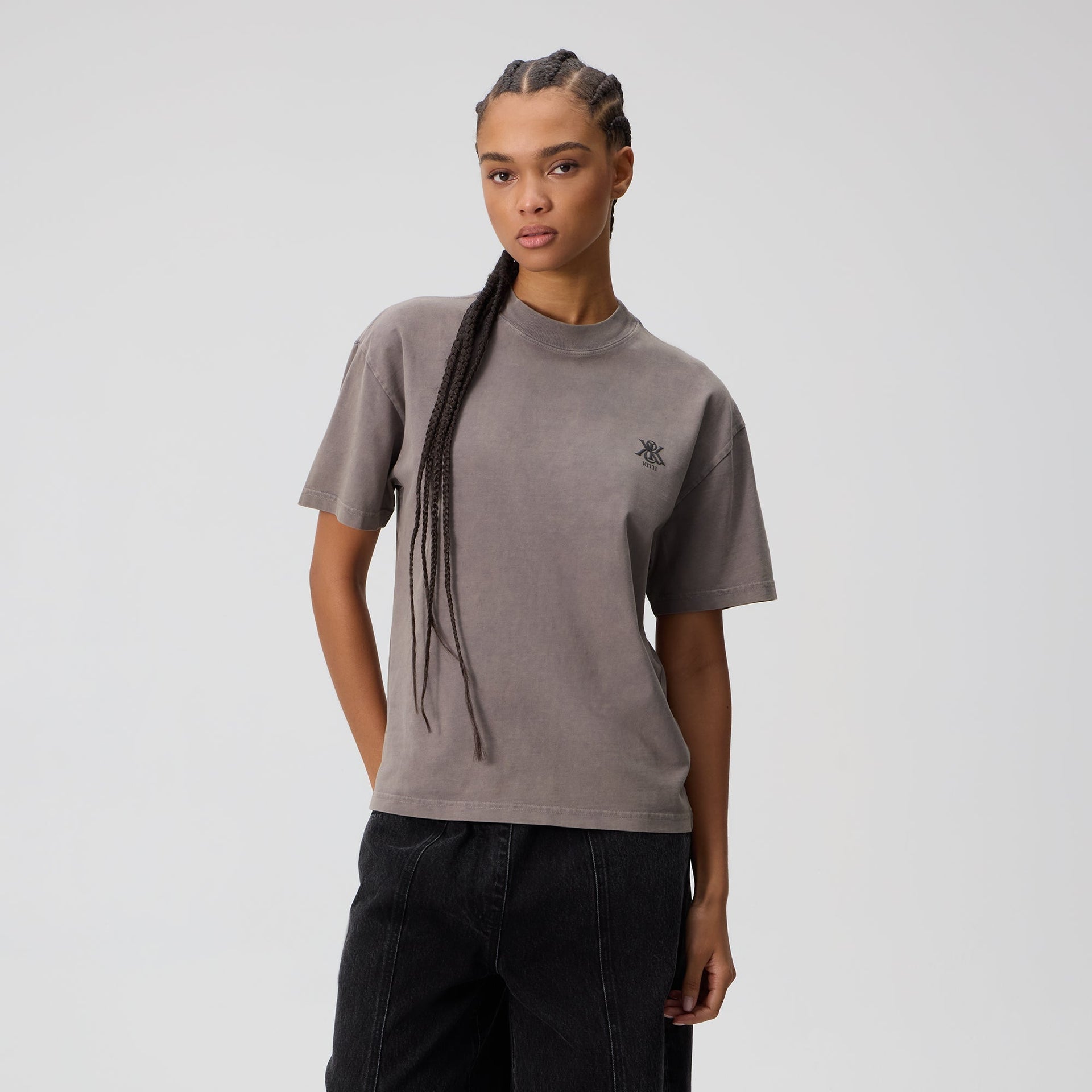 Kith Women Mockneck Vintage Sueded Tee - Thunder - PH