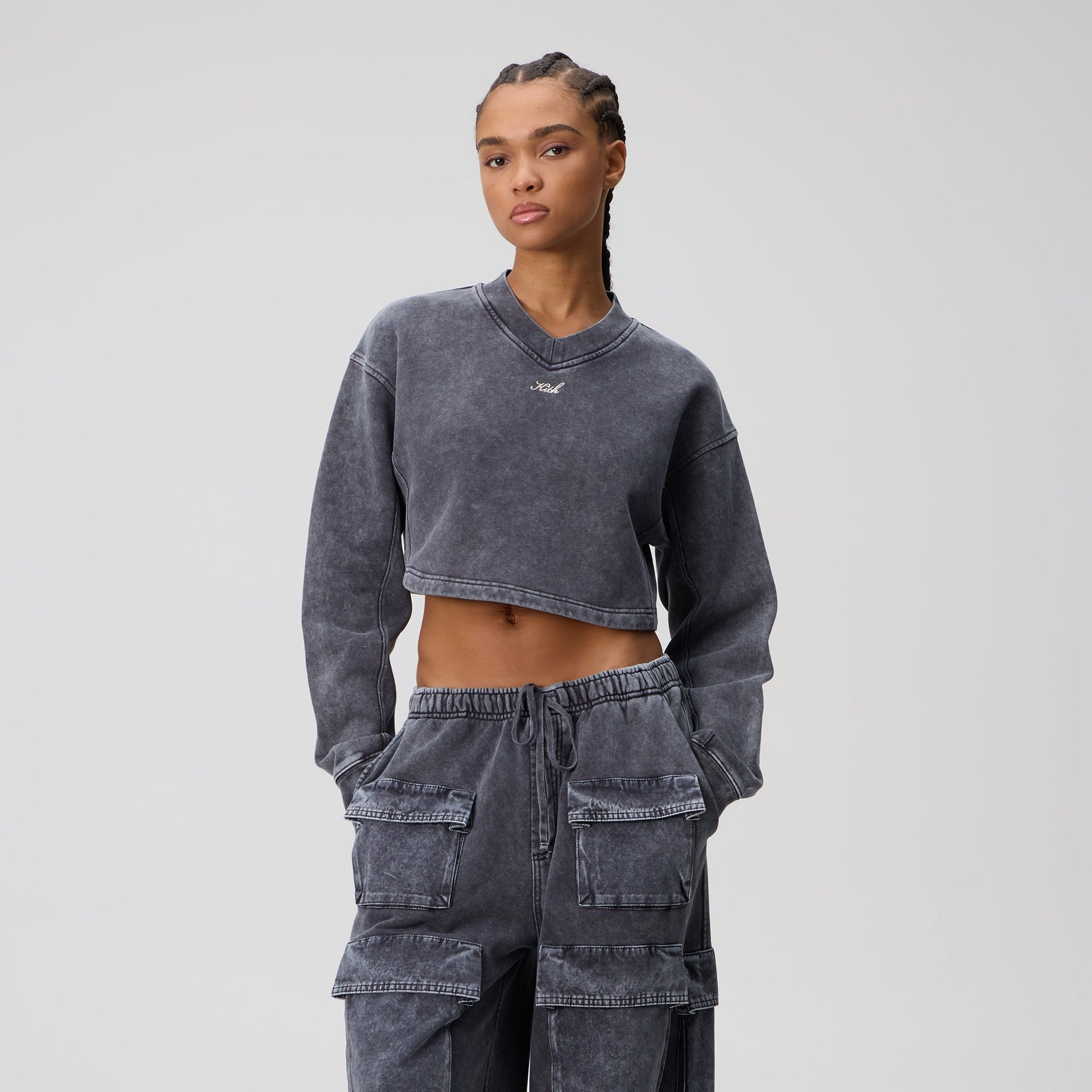 Kith Women Verity Cropped V-Neck Long Sleeve - Overcast