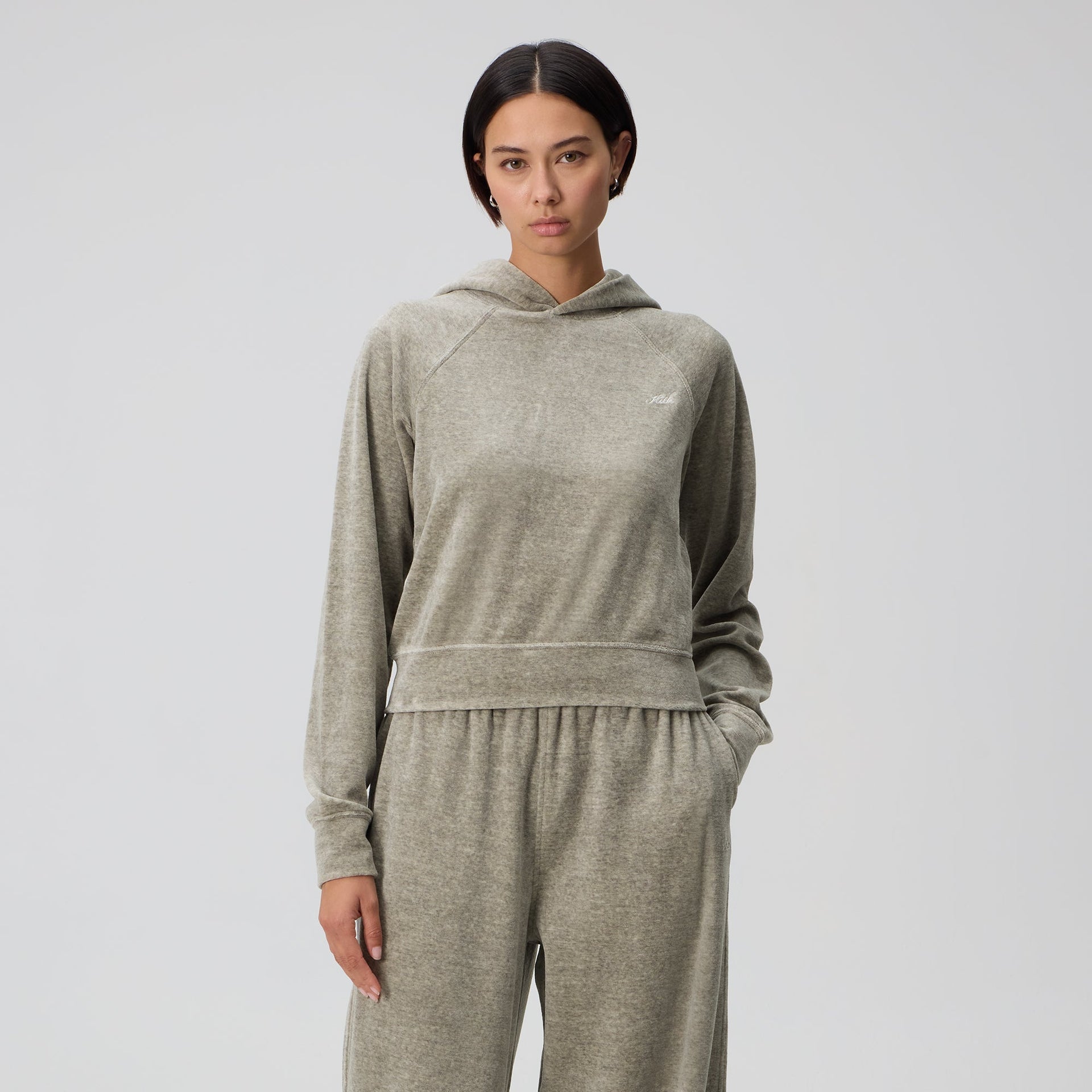 Kith Women Tatum Velour Hoodie - Light Heather Grey - PH