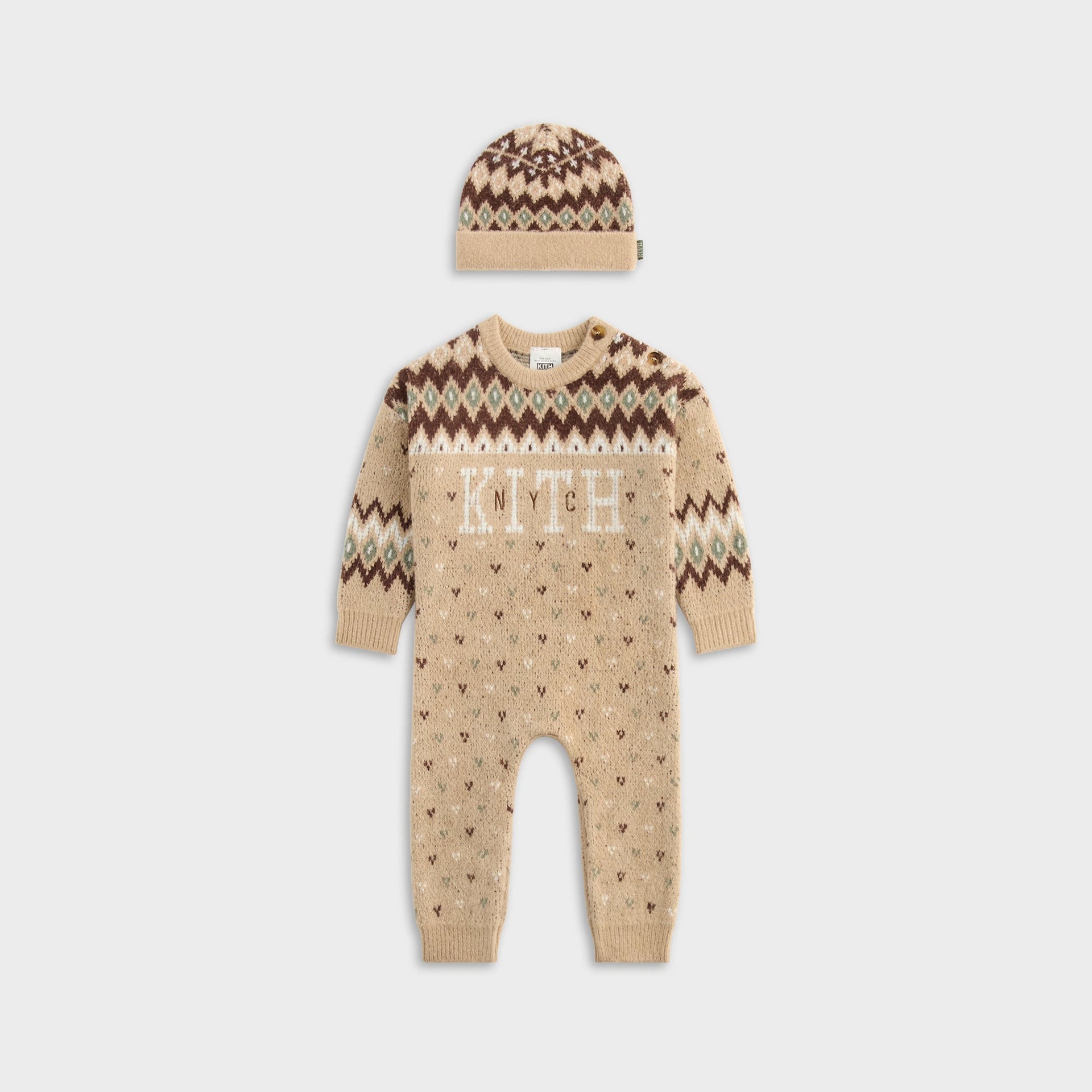 Kith Baby Novelty Fair Isle Sweater Coverall Set - Mocha Heather
