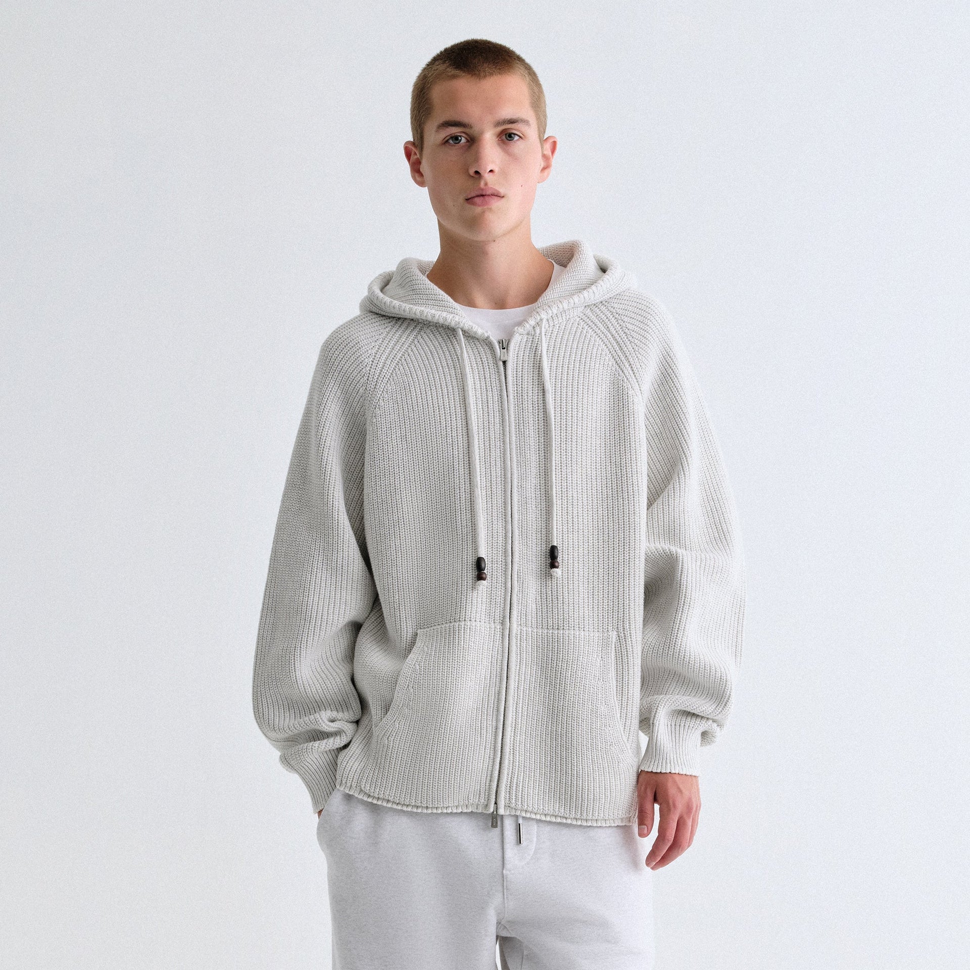 Kith Full Zip Miles Knit Hoodie - Light Heather Grey