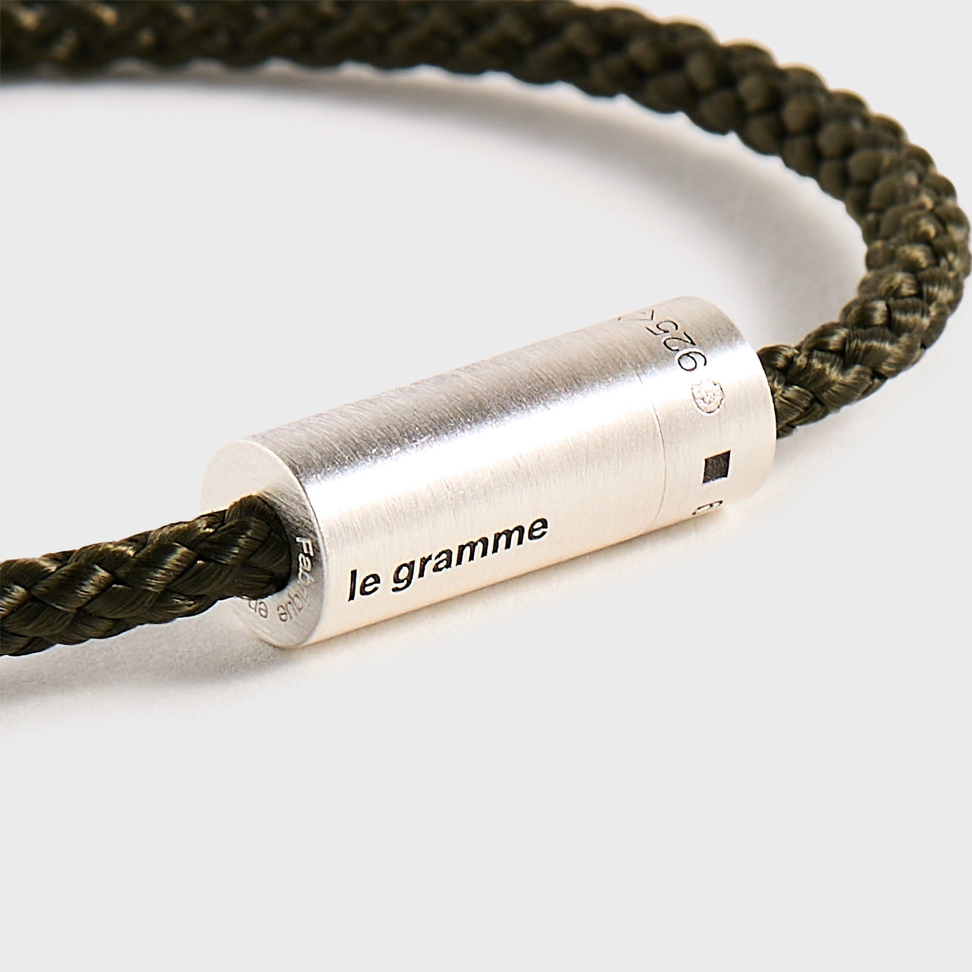 Le Gramme 7g Brushed Khaki Nato Cable Bracelet - Silver / Khaki