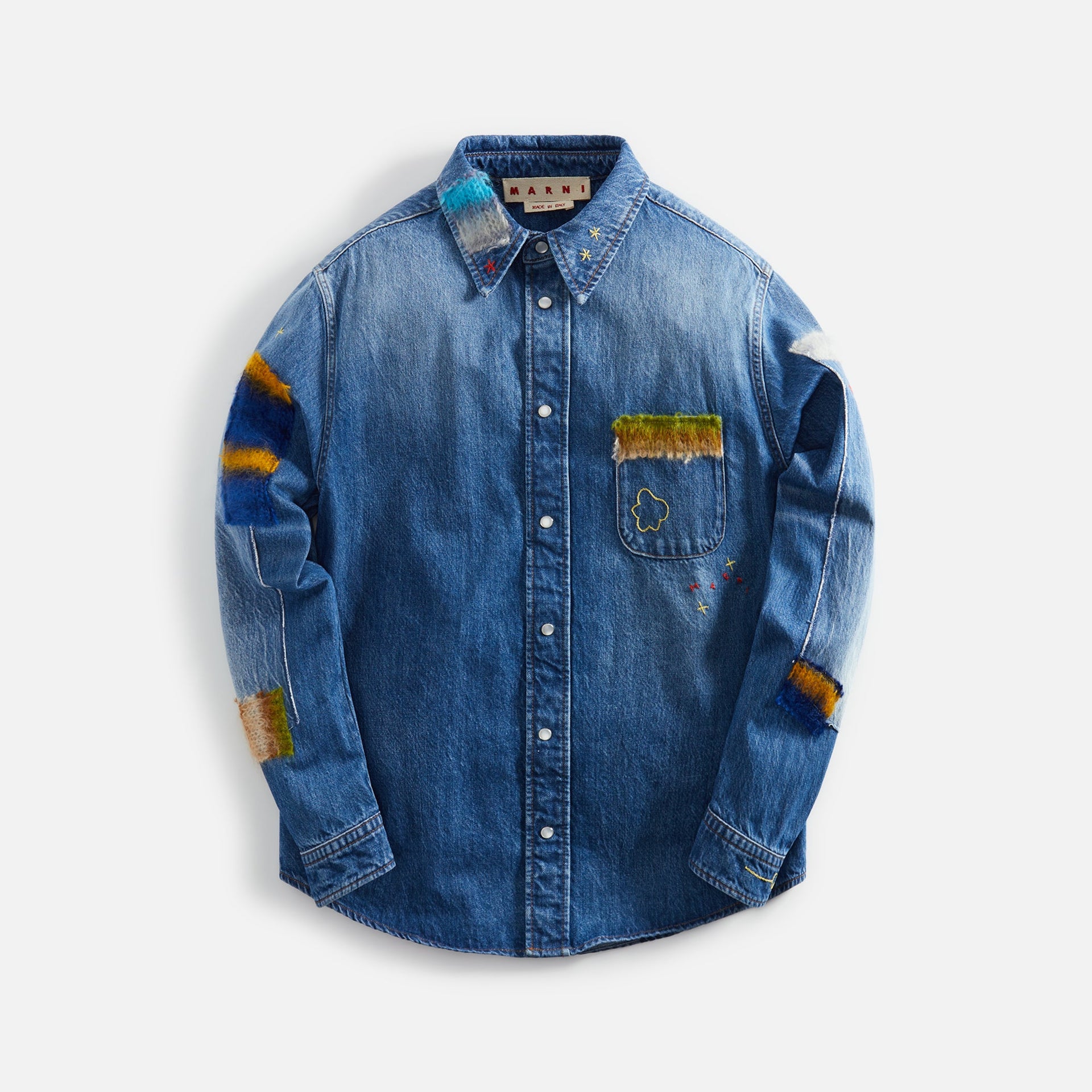 Marni Stone Washed Organic Denim Mohair Shirt - Iris Blue