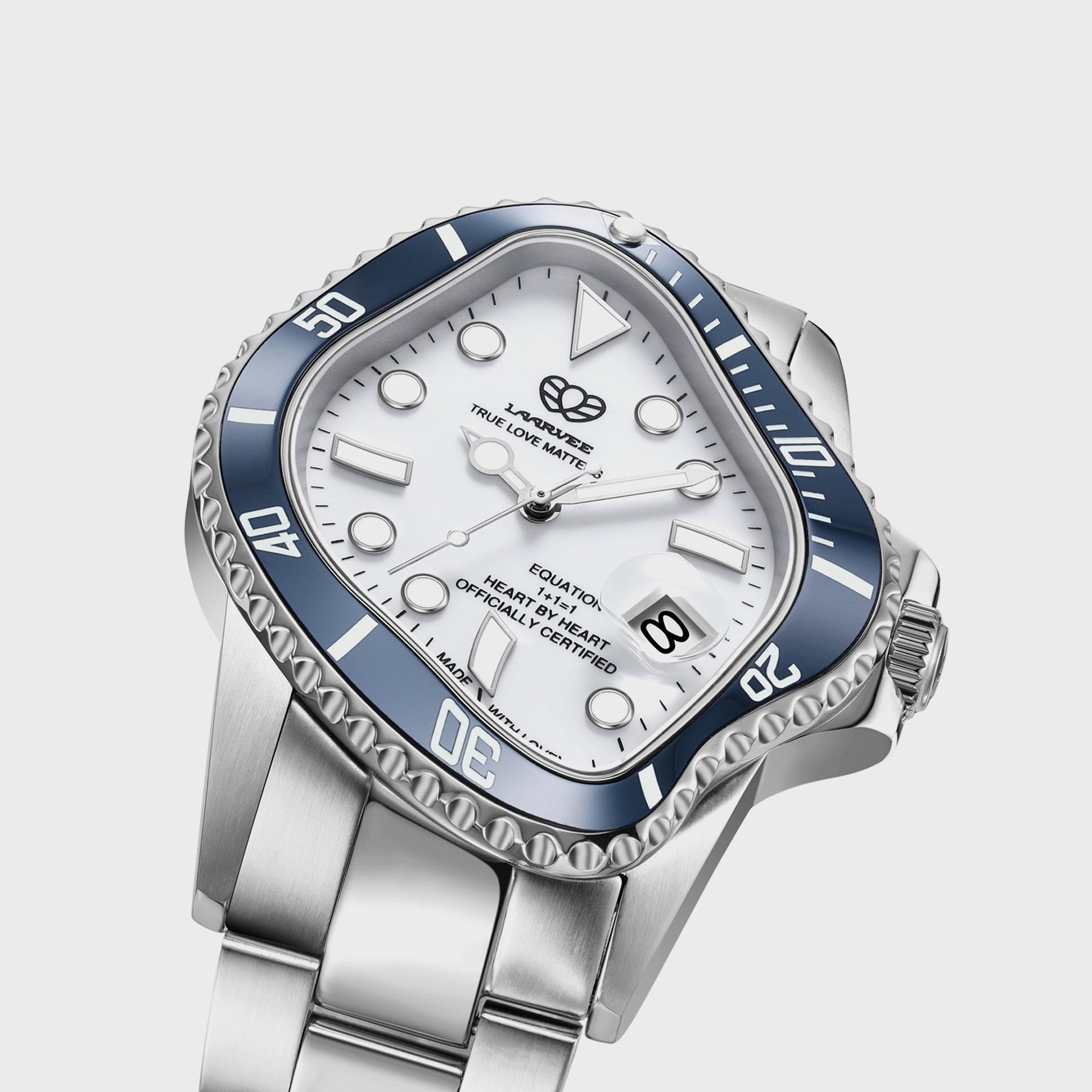 LAARVEE Silver Precision Steel - Navy Blue Ceramic Bezel / White Dial