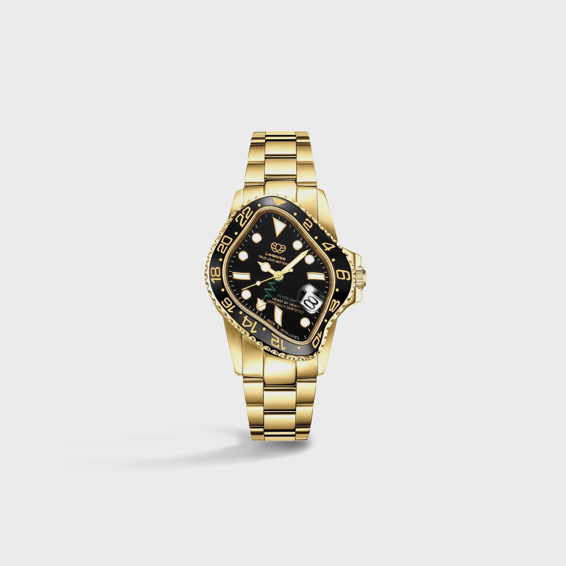 LAARVEE Golden Precision Steel - Black Ceramic Bezel / Black Dial