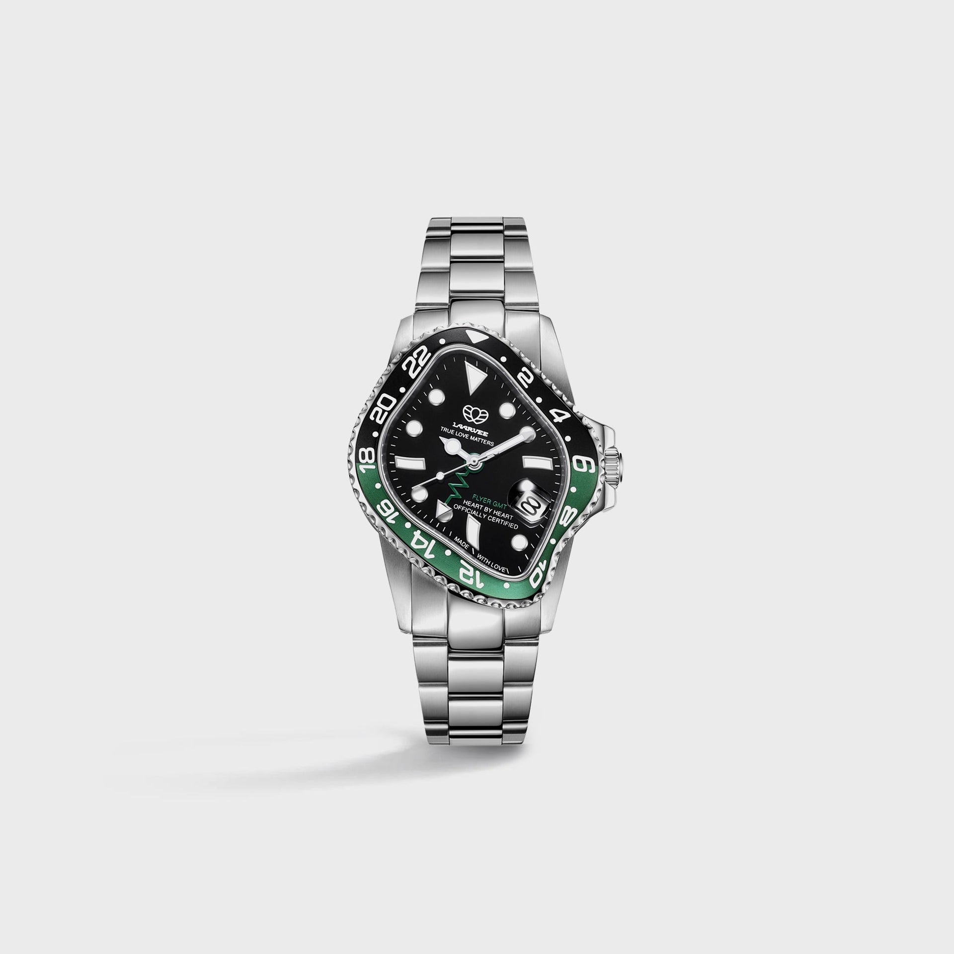 LAARVEE Silver Precision Steel - Black / Green Aluminum Bezel / Black Dial
