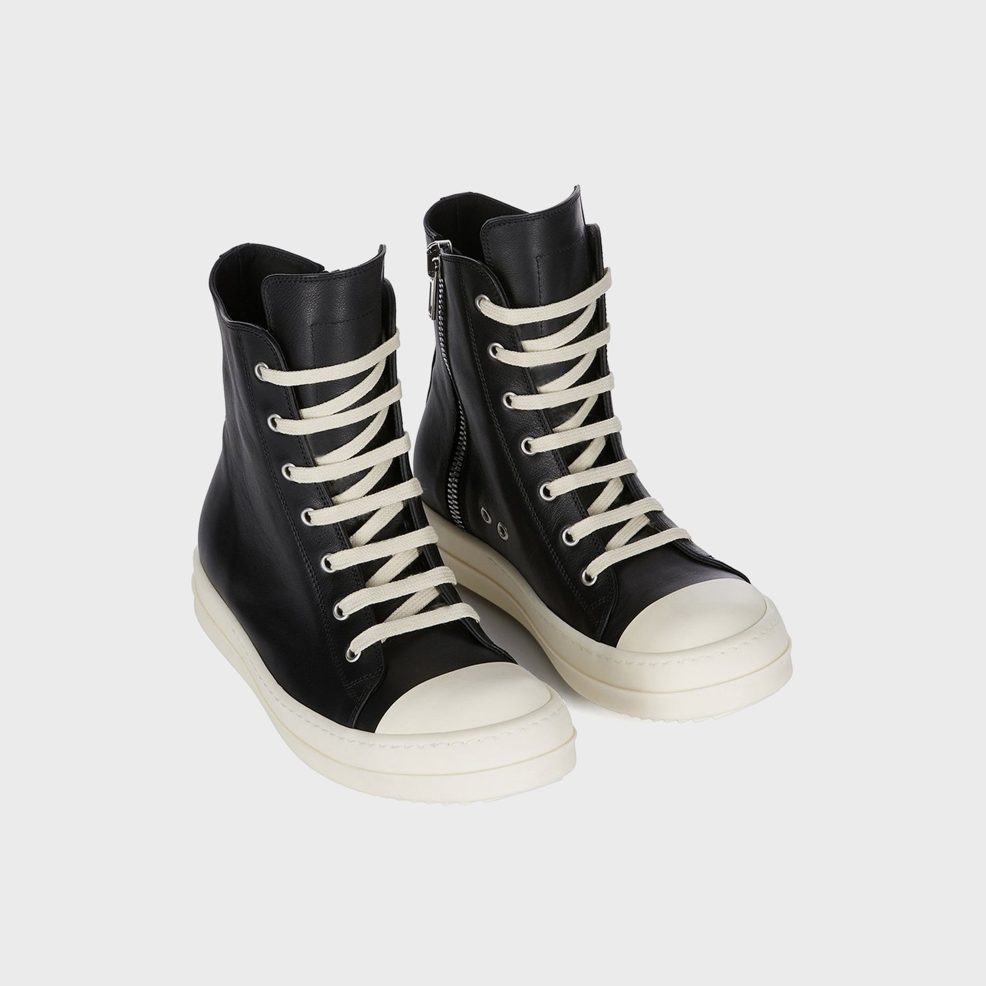 Rick Owens WMNS High Top Sneakers - Scarpe in Pelle / Black / Milk / Milk