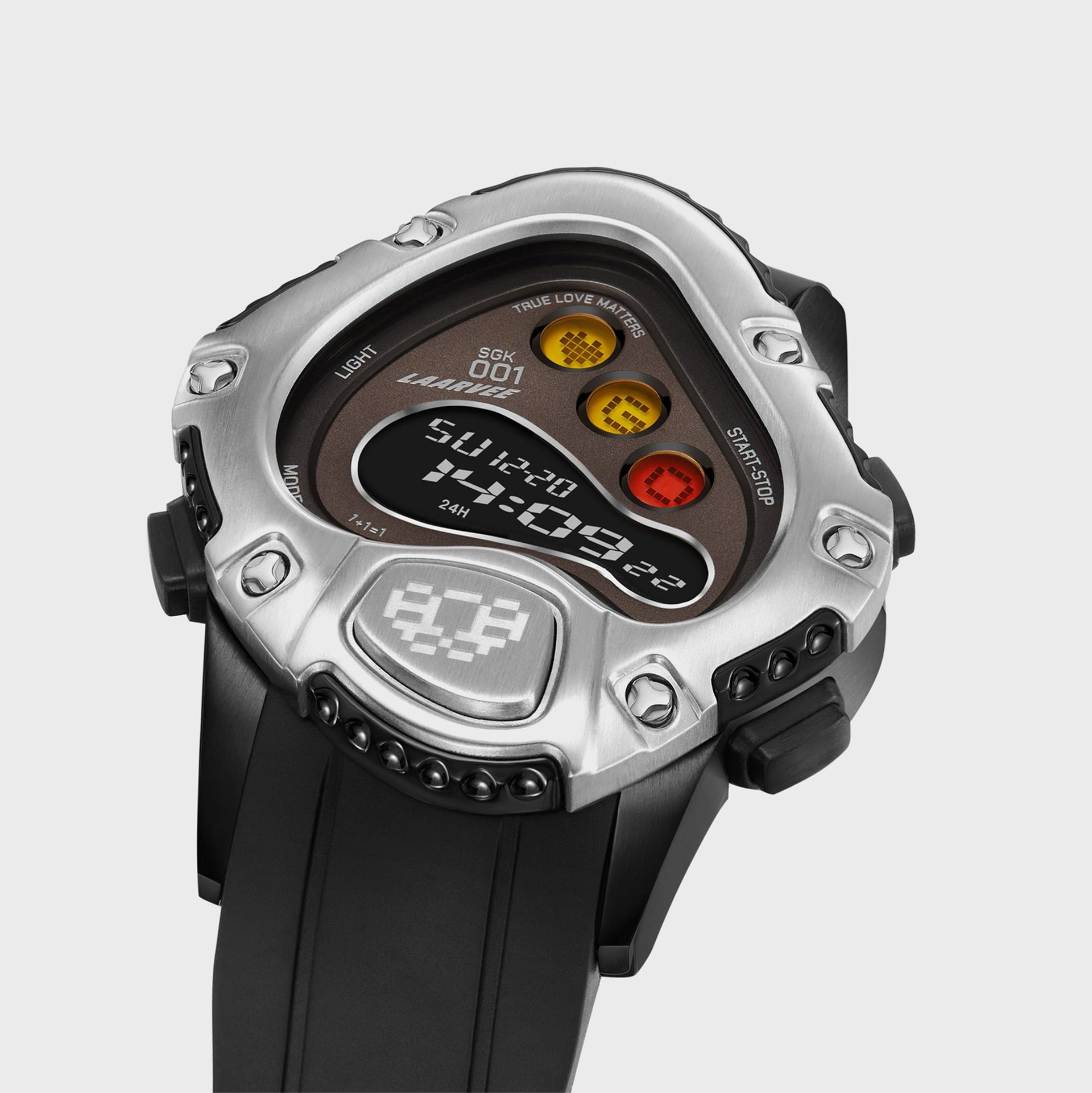 LAARVEE Sinngouki Precision LCD Digital - Black Rubber Case / Brushed Silver Bezel / Black Dial