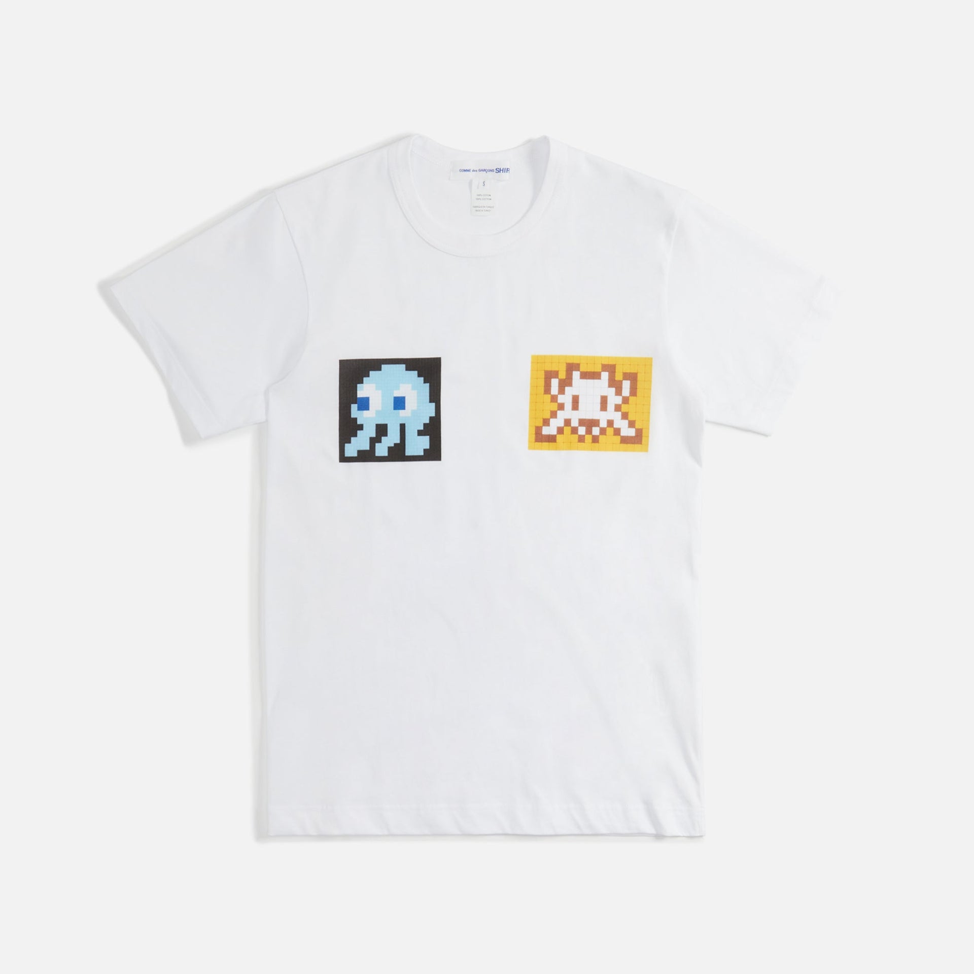 Comme Des Garçons Shirt Cotton Jersey Invader Digital Print Tee - White