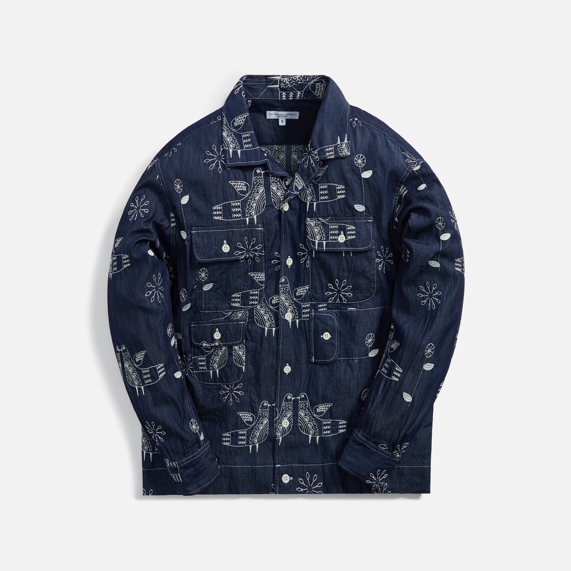 Bowling Shirt - Bird Embroidery Denim
