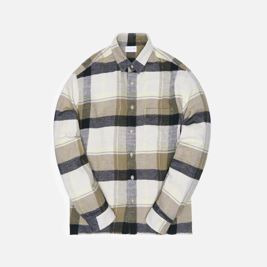 John Elliott Hemi Oversized Shirt Cyclone Check - Ivory