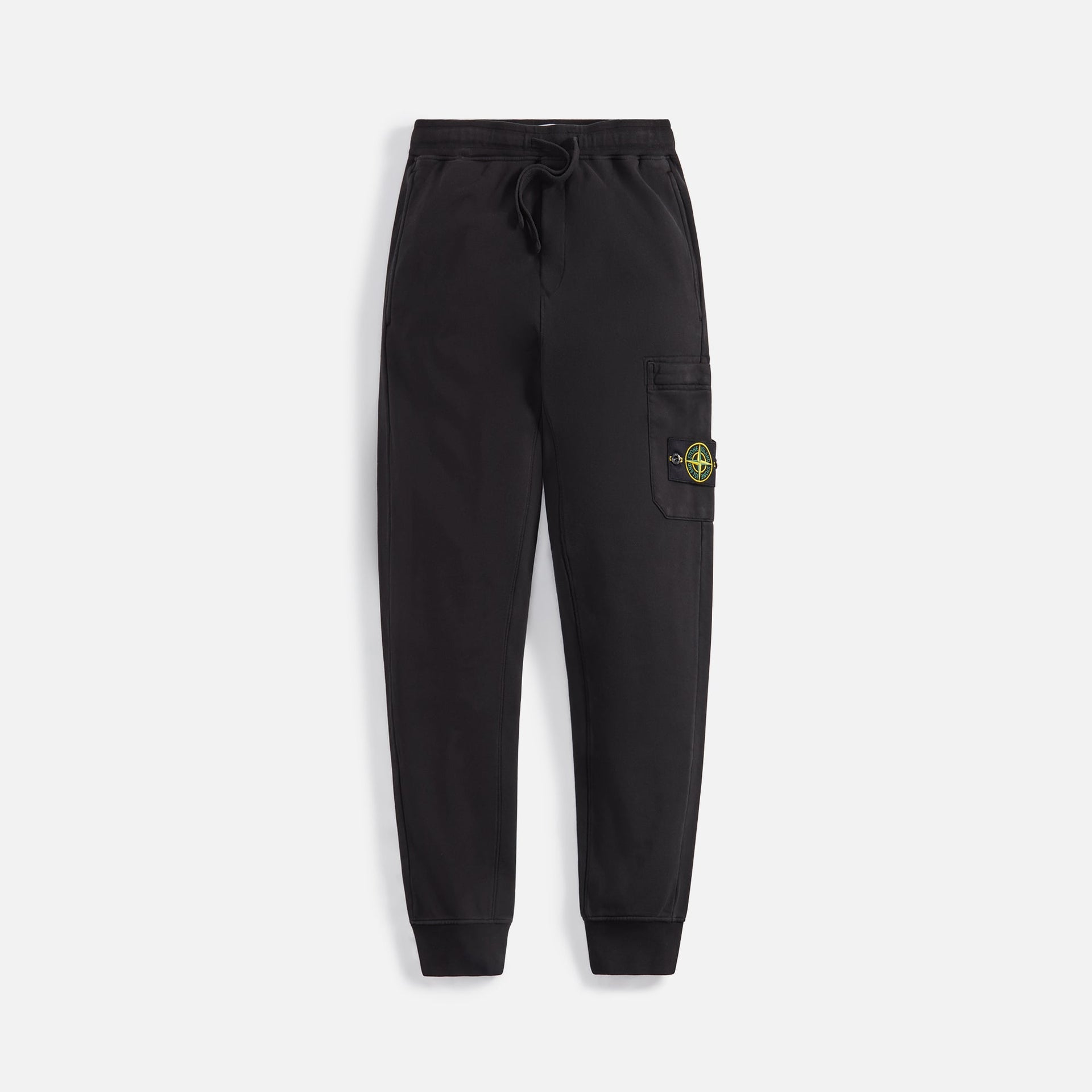 Stone Island Brushed Cotton Fleece Garment Dyed Cargo Sweatpant - Black