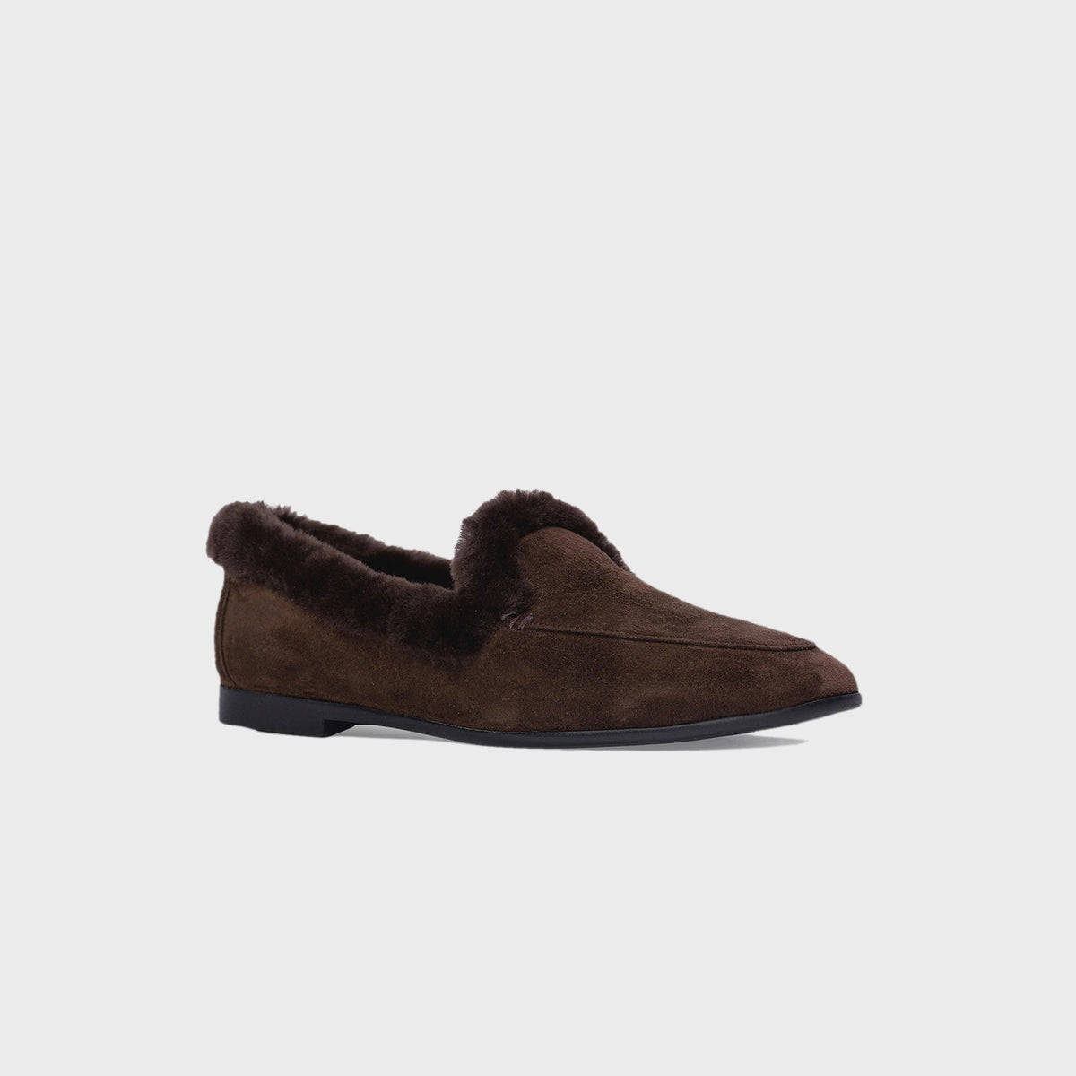 Black Suede Studio Zora Loafer - Dark Brown Suede / Wool Shearling