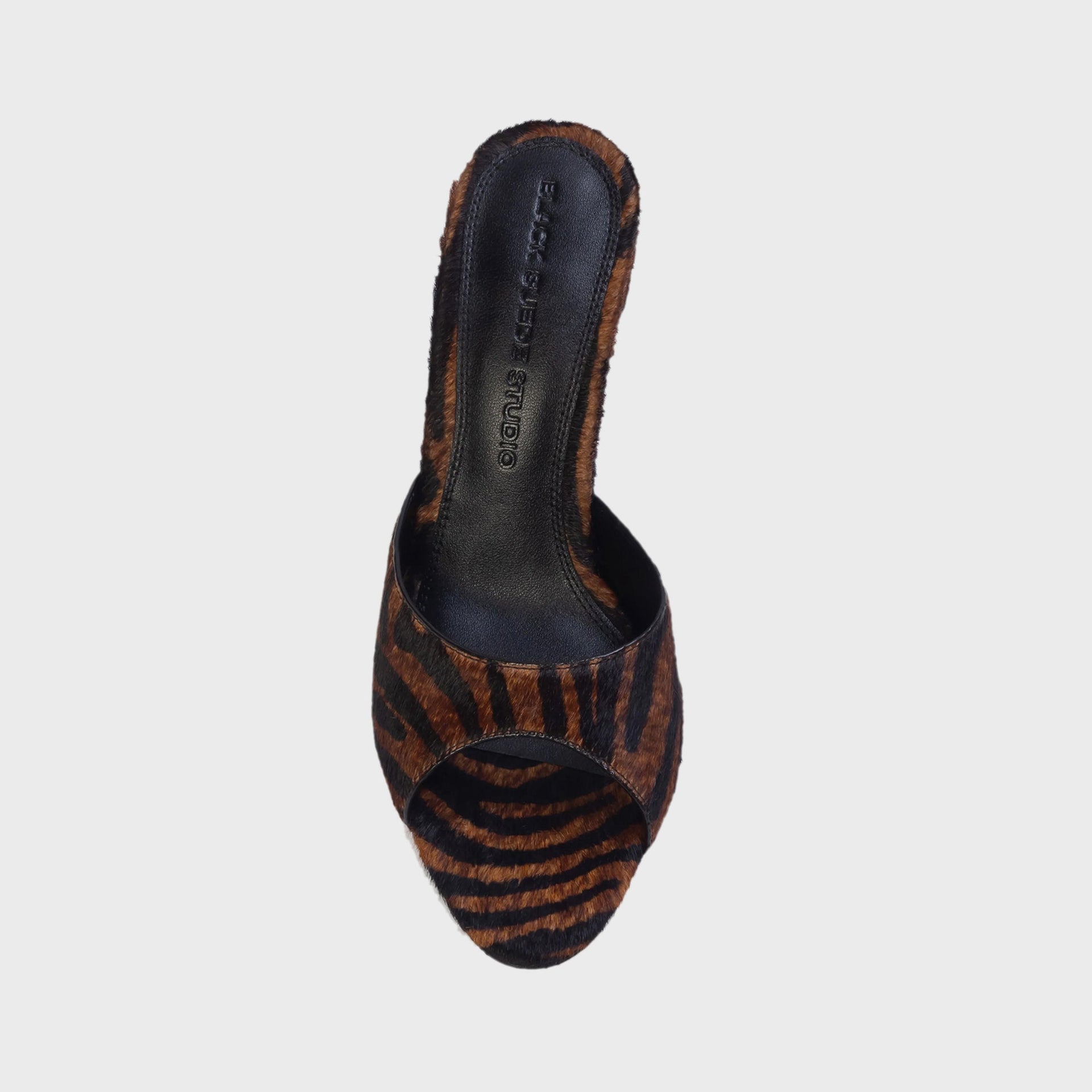 Black Suede Studio Jazz 100 Mule - Brown Zebra Pony Hair