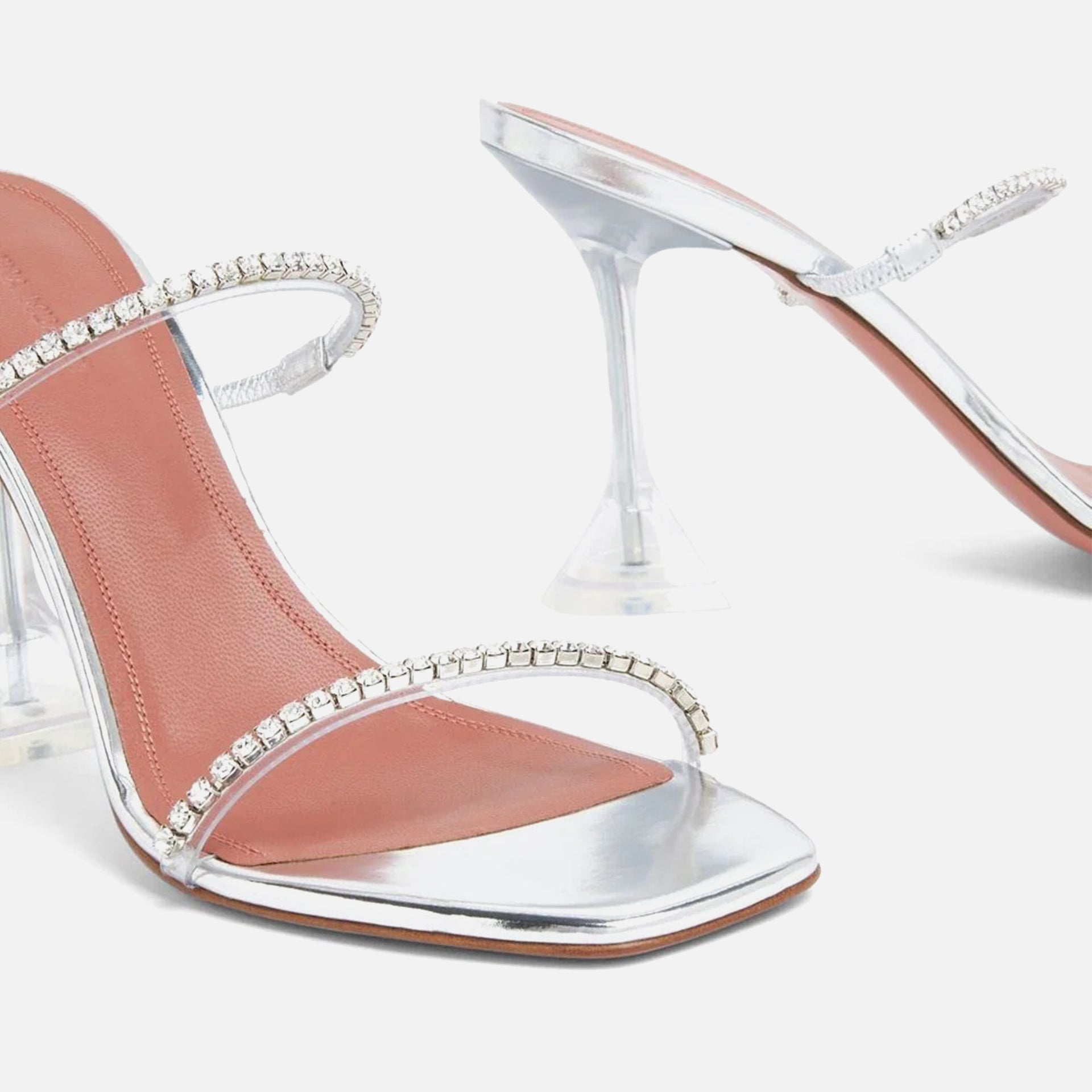 Amina Muaddi Gilda Sandal CL Heel 95mm - Mirror Silver