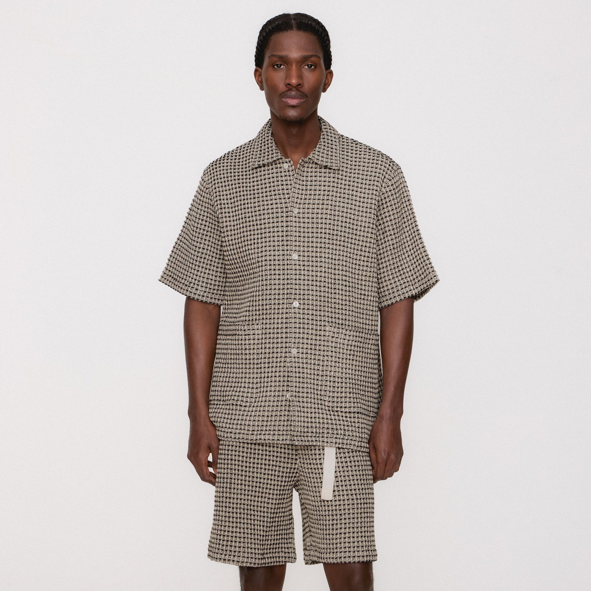 Kith Geometric Diamond Short Sleeve Boxy Collared Overshirt - Black