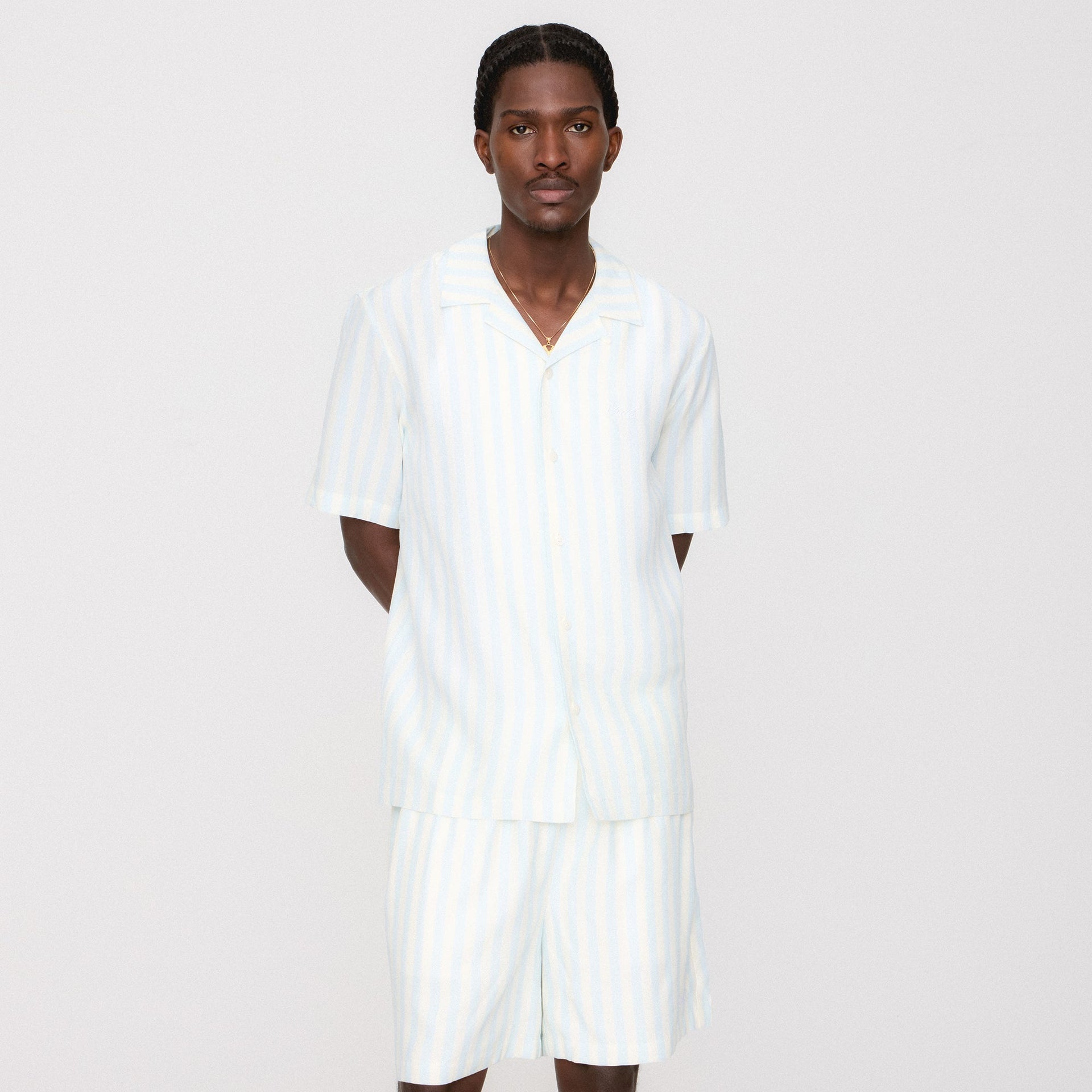 Kith Striped Thompson Camp Collar Shirt - Light Indigo