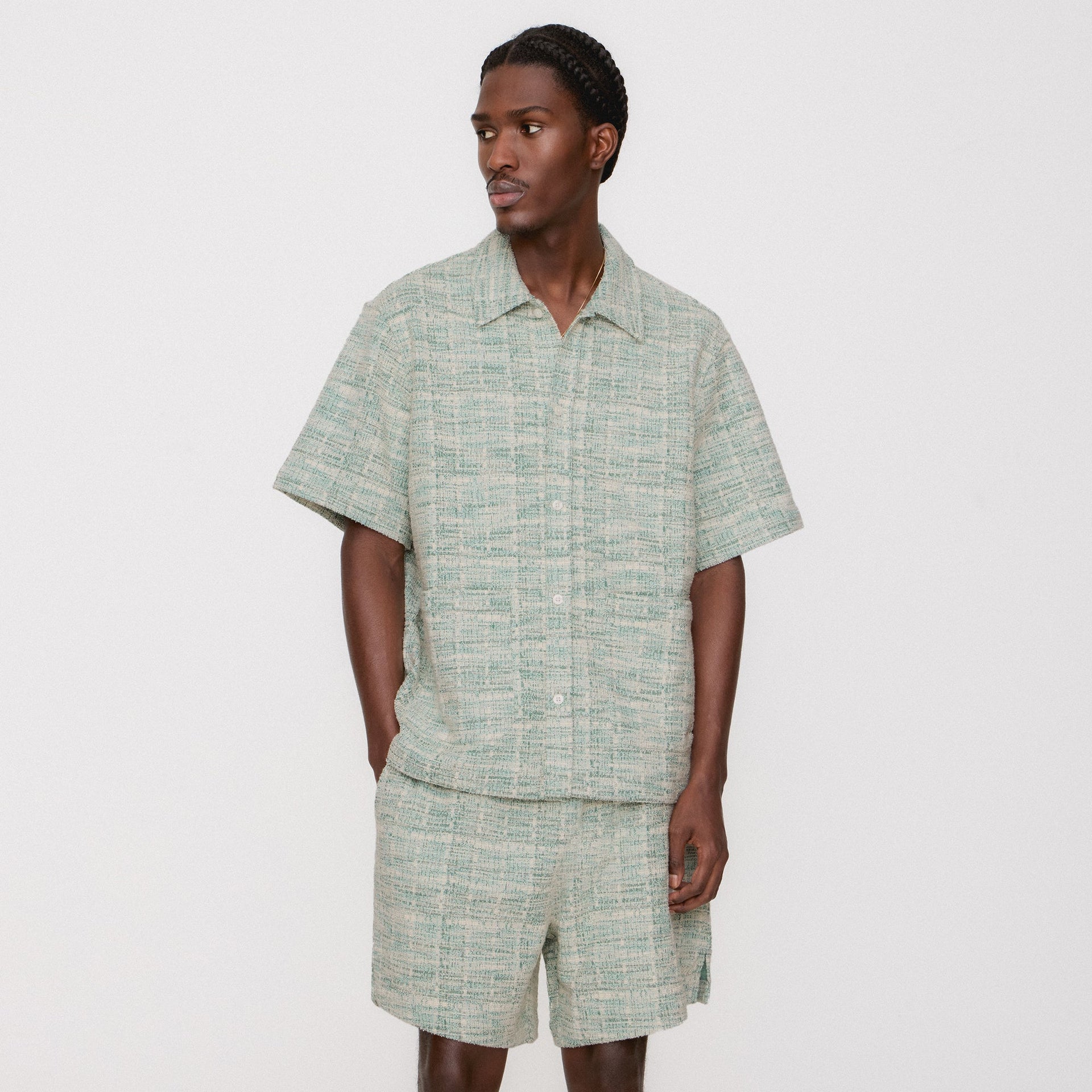 Kith Tweed Short Sleeve Boxy Collared Overshirt - Mykonos