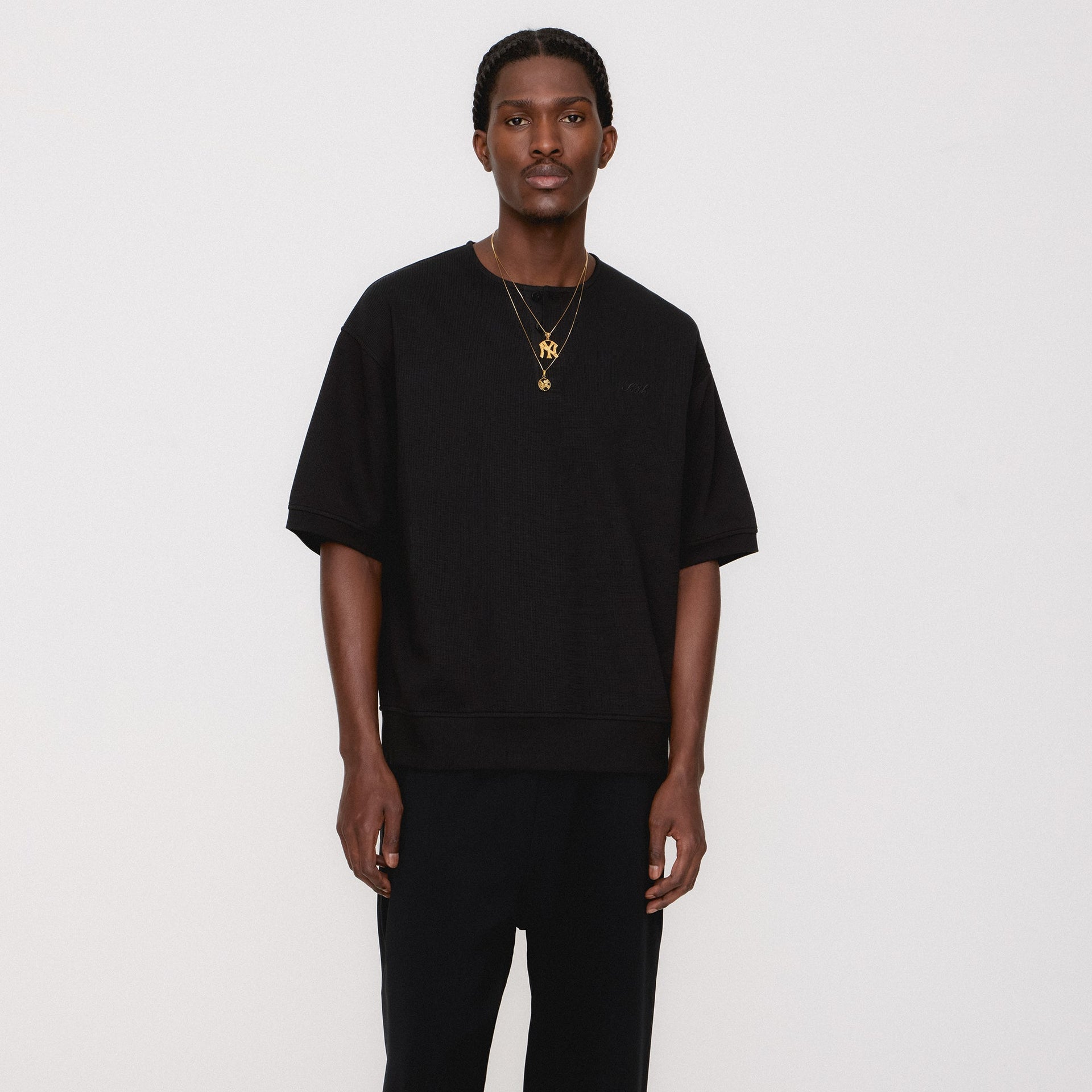 Kith Micro Waffle Short Sleeve Colby Pullover - Black
