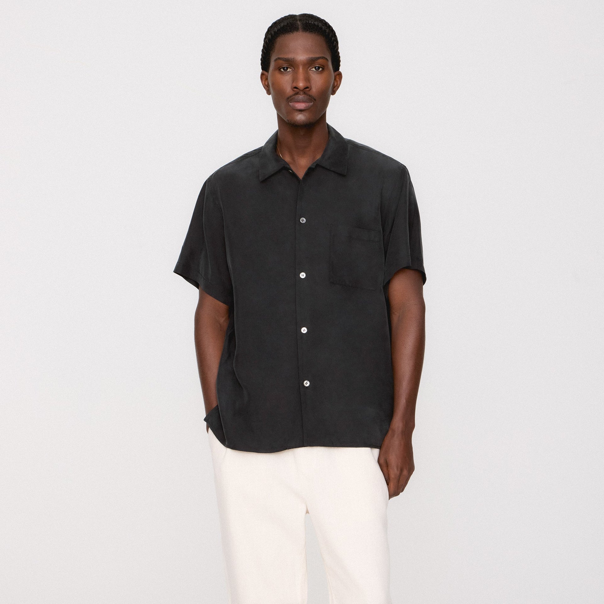 &Kin Silk Habotai Beckham Buttondown - Black