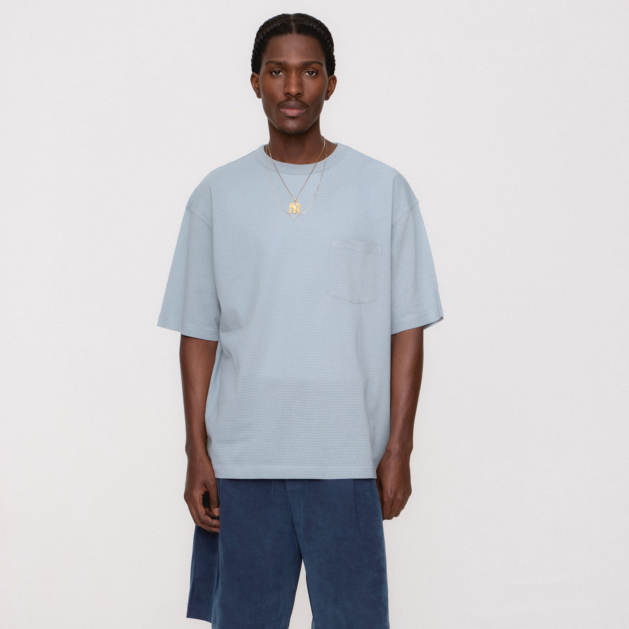 Kith Pointelle Mesh Leonard Pocket Tee - Light Indigo – Kith Europe