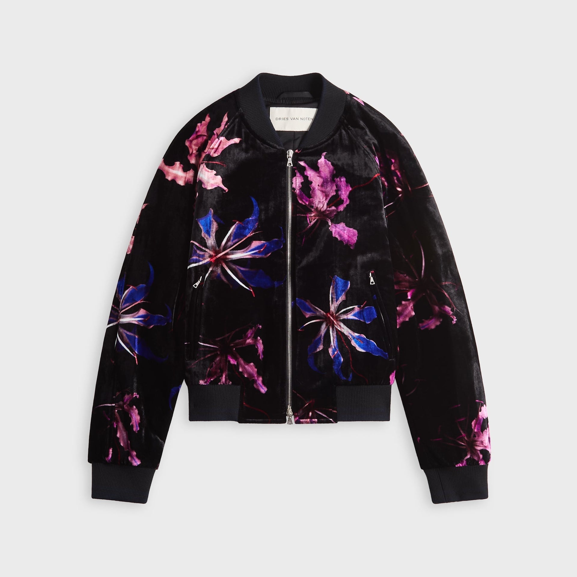 Dries Van Noten Dragon Flower Print Viscose Silk Velvet Jacket - Black