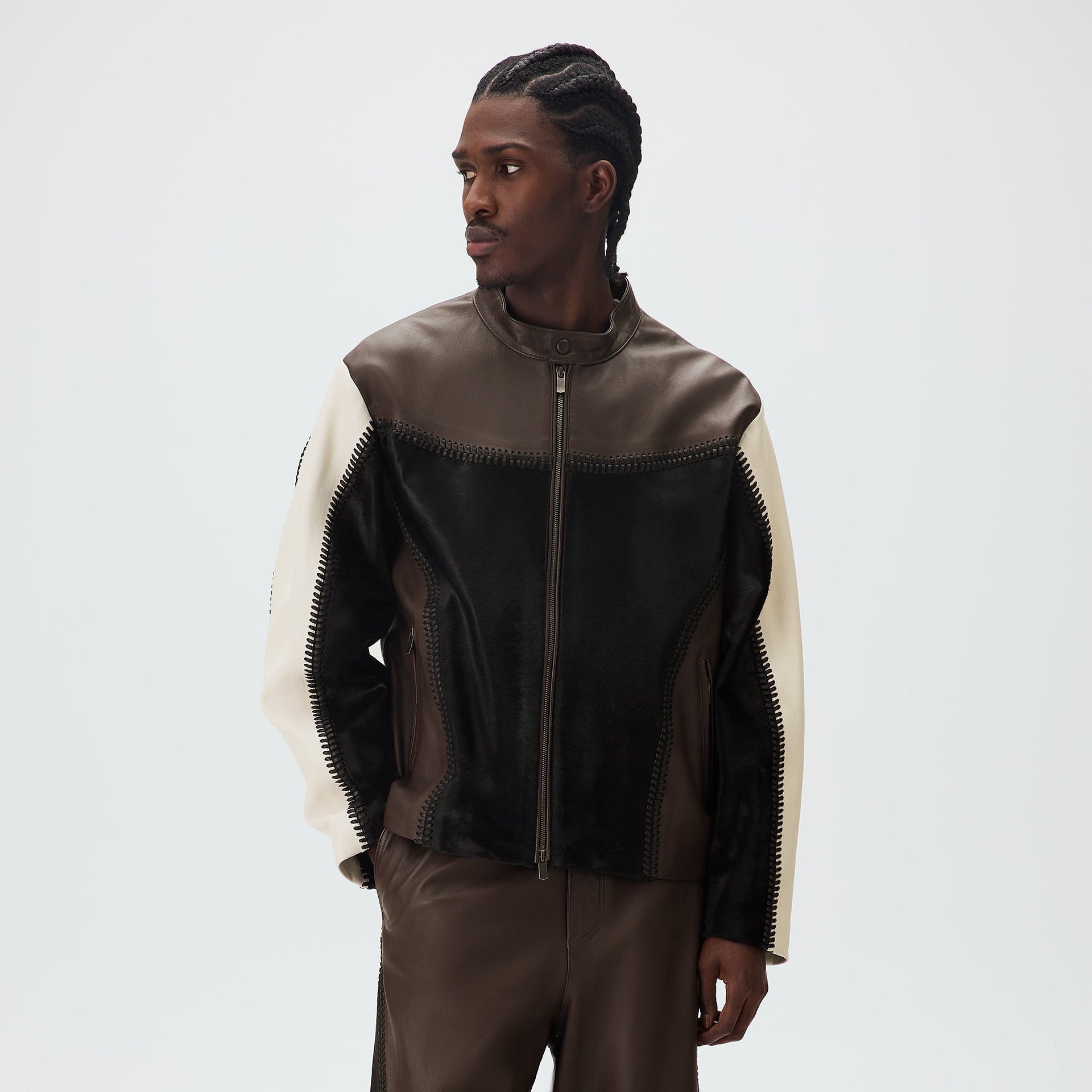 &Kin Combo Leather Avari Moto Jacket - Hickory - PH