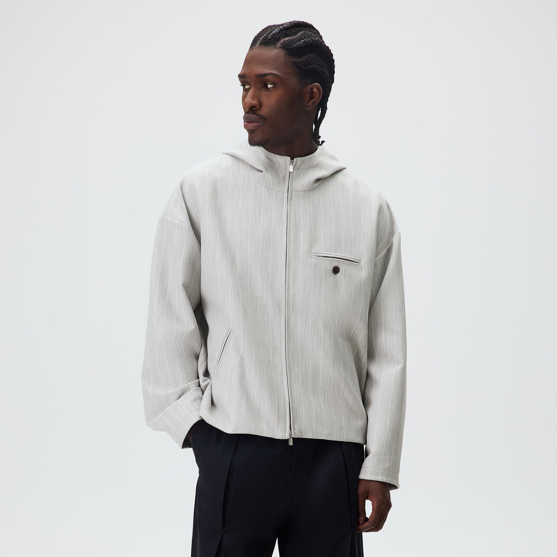 Kith Pinstripe Matteo Zip Up Hoodie - Light Heather Grey - PH