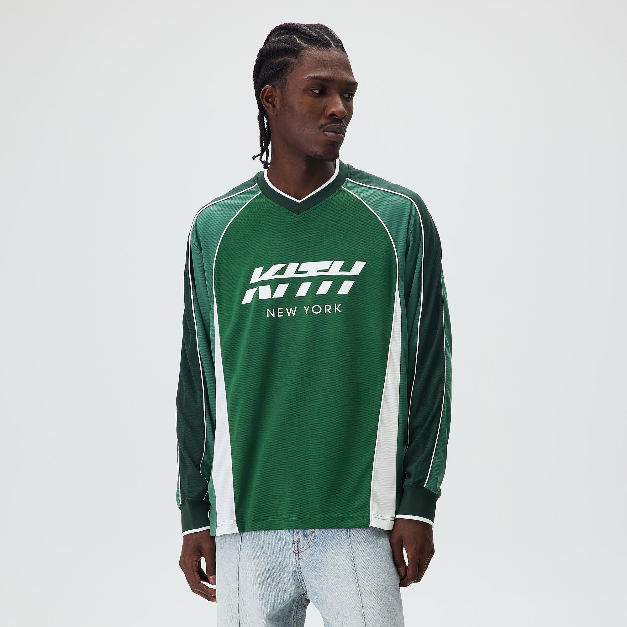 Kith ダークグリーン ストライプ サッカーシャツ L Kith Malik Long Sleeve Mesh Jersey - Conifer – Kith Europe