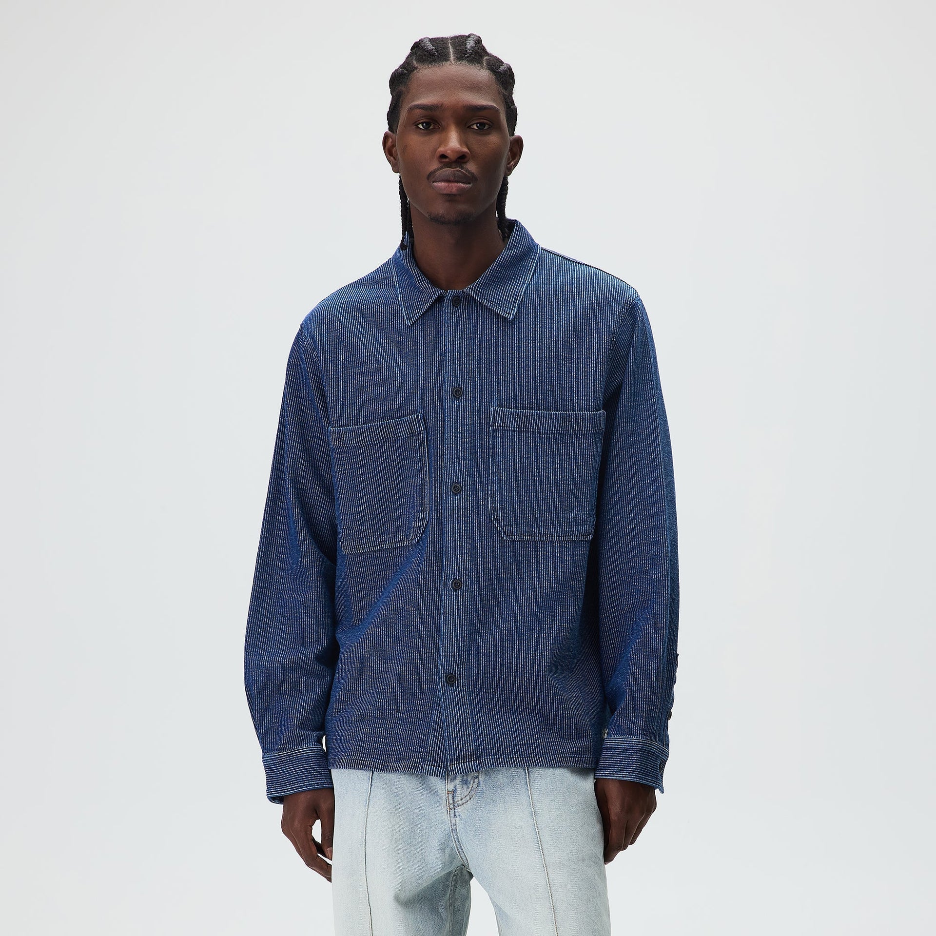 Kith Railroad Stripe Indigo Boxy Collar Overshirt - Dark Indigo - PH