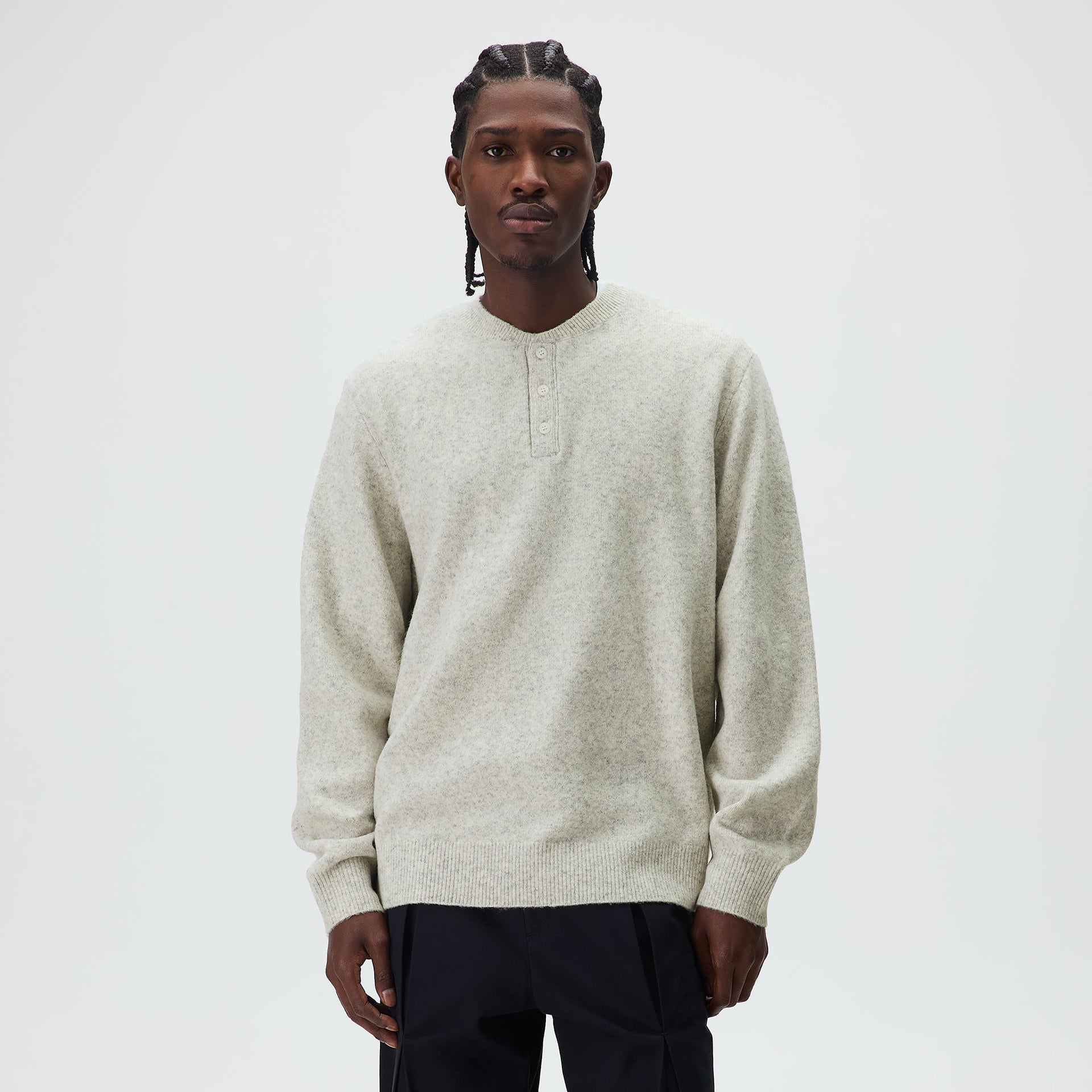 Kith Boucle Harmon Henley Sweater - Light Heather Grey - PH