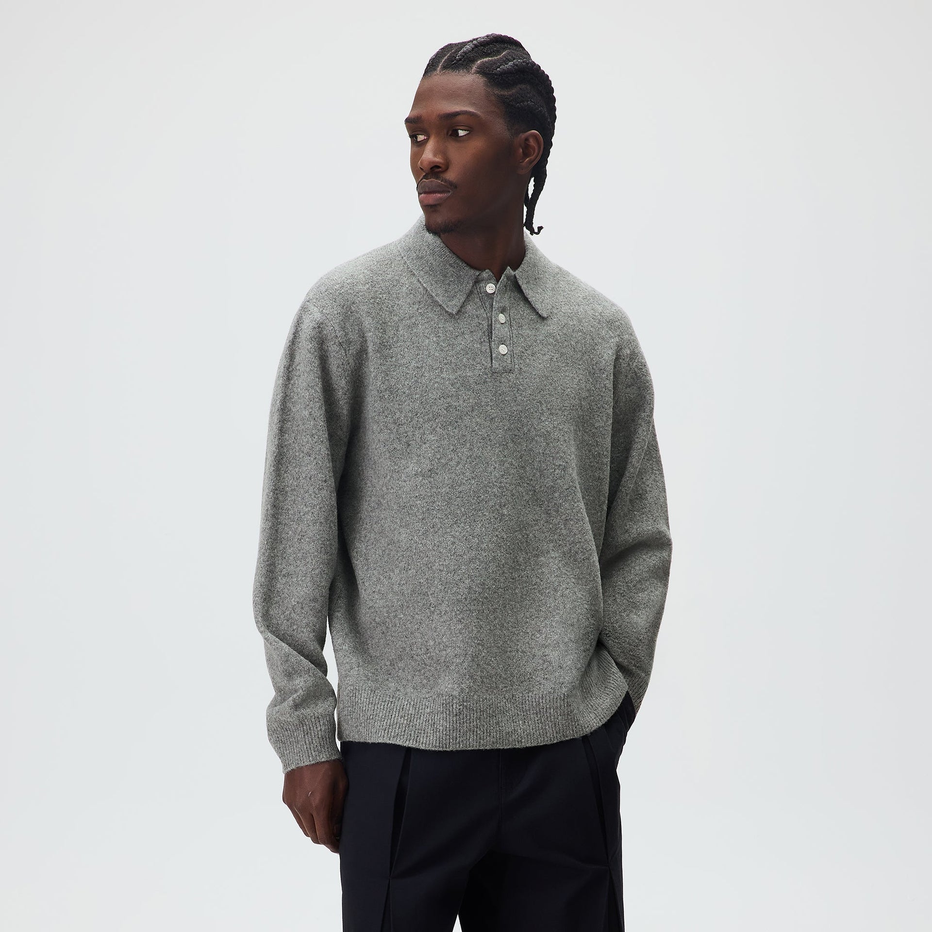 Kith Marled Harmon Rugby Pullover - Mid Heather Grey - PH