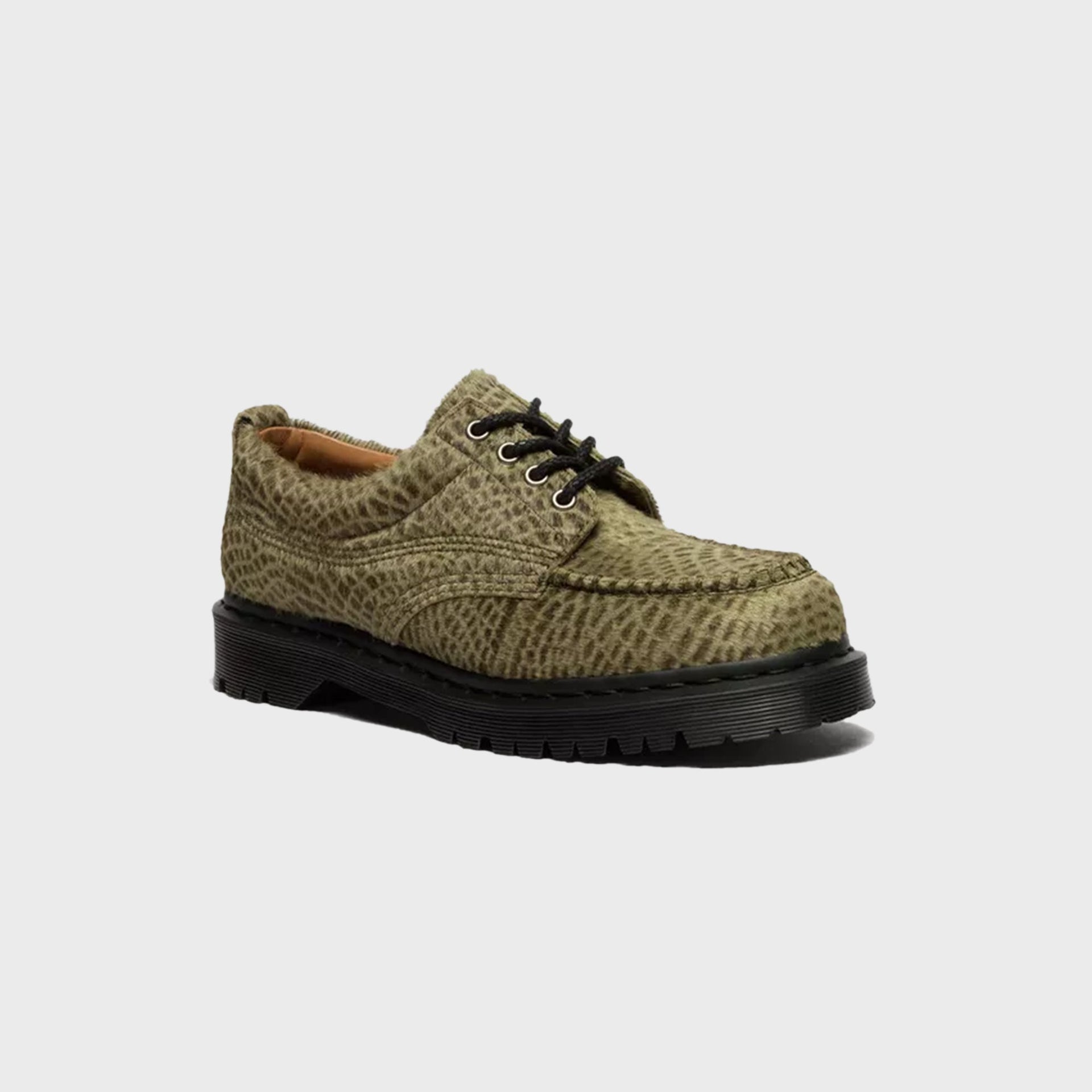 Dr. Martens Lowell Hair On Leather Moc Toe - Olive Green / Pebble Emboss
