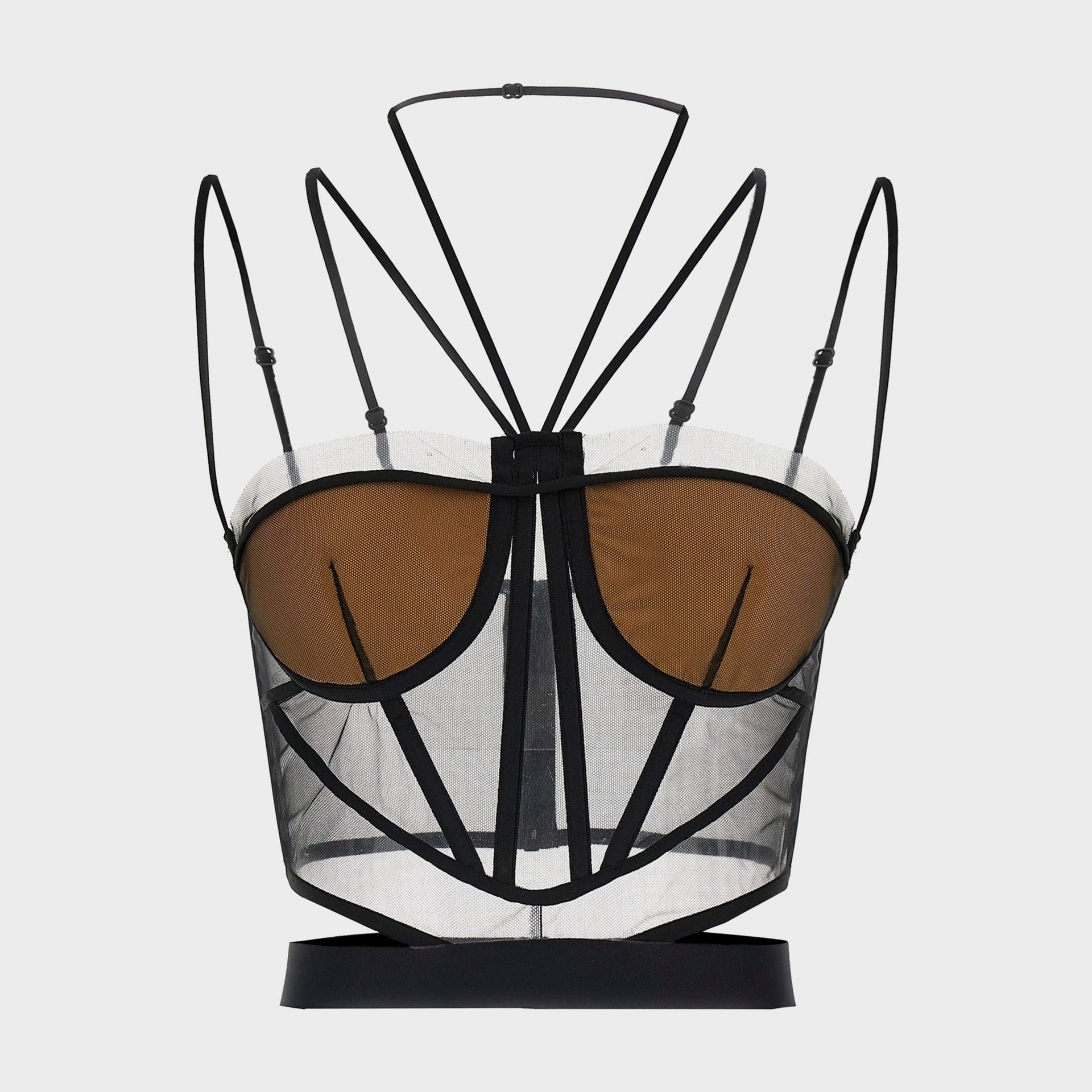 Nensi Dojaka Sheer Corset With Padded Cups - Black / Nude