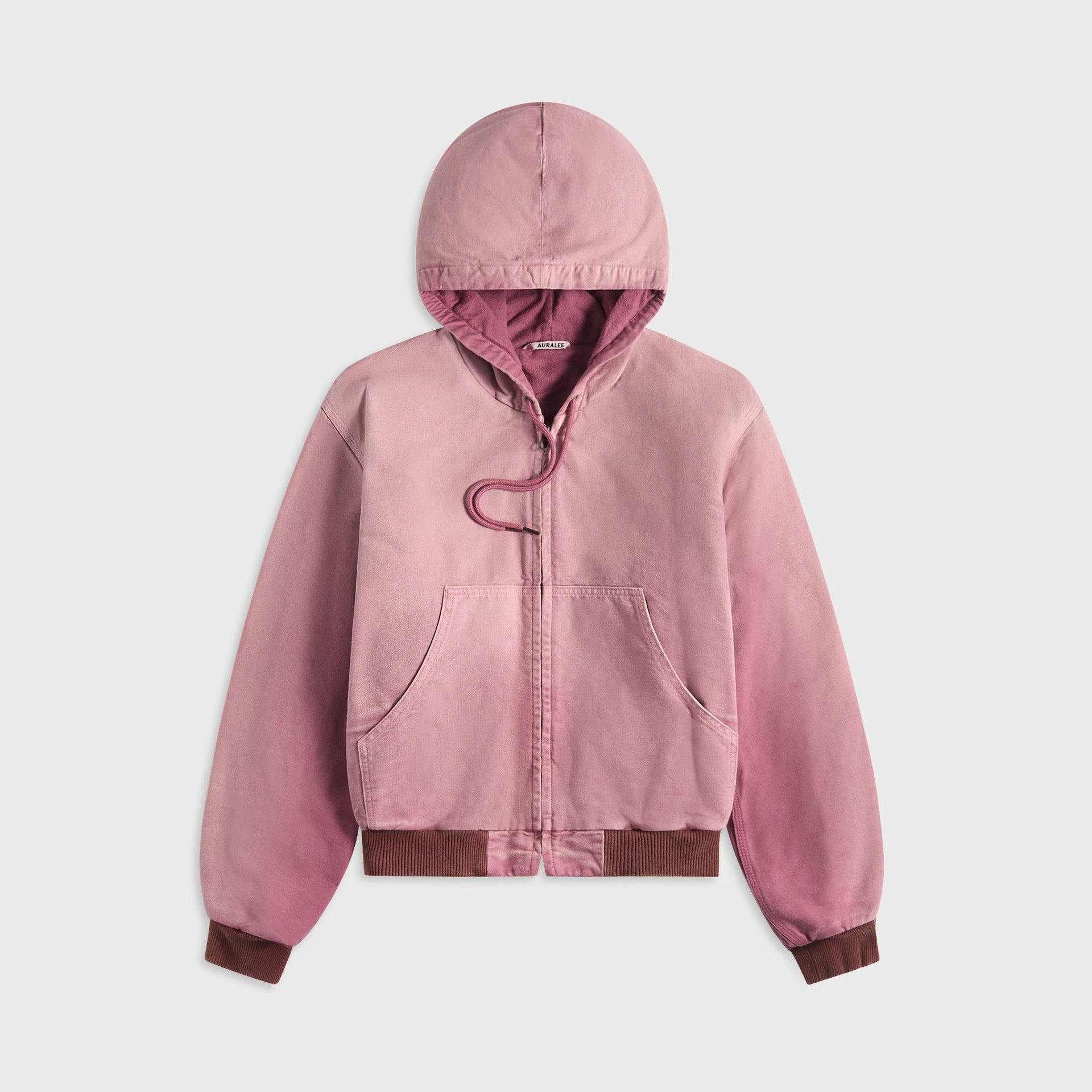 Auralee Product Dyed Organic Cotton Duck Short Zip Parka - Faded Burgundy