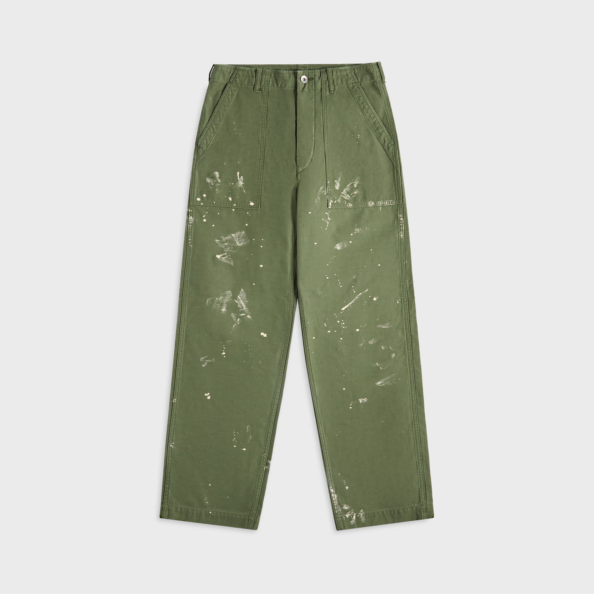 Auralee Washed Baggy Satin Bleached Baker Pants - Olive Green