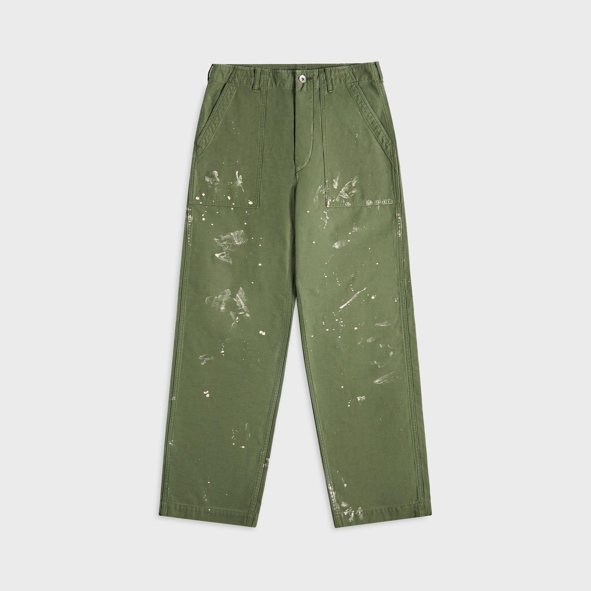 Auralee Washed Baggy Satin Bleached Baker Pants - Olive Green